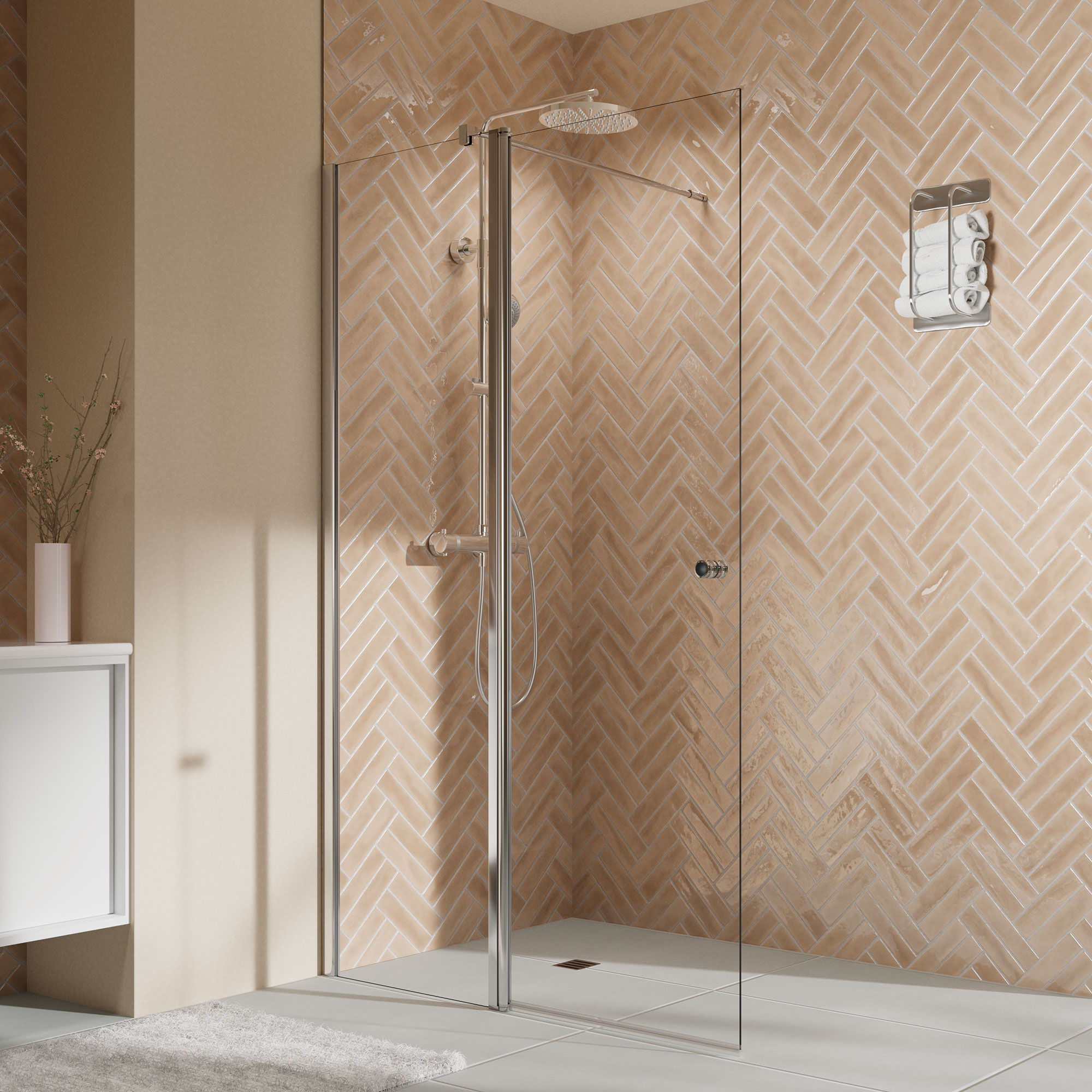 Elana 2.0 rund Duschwand mit beweglichem Element in Flucht, Anschlag links, alu chromeffekt