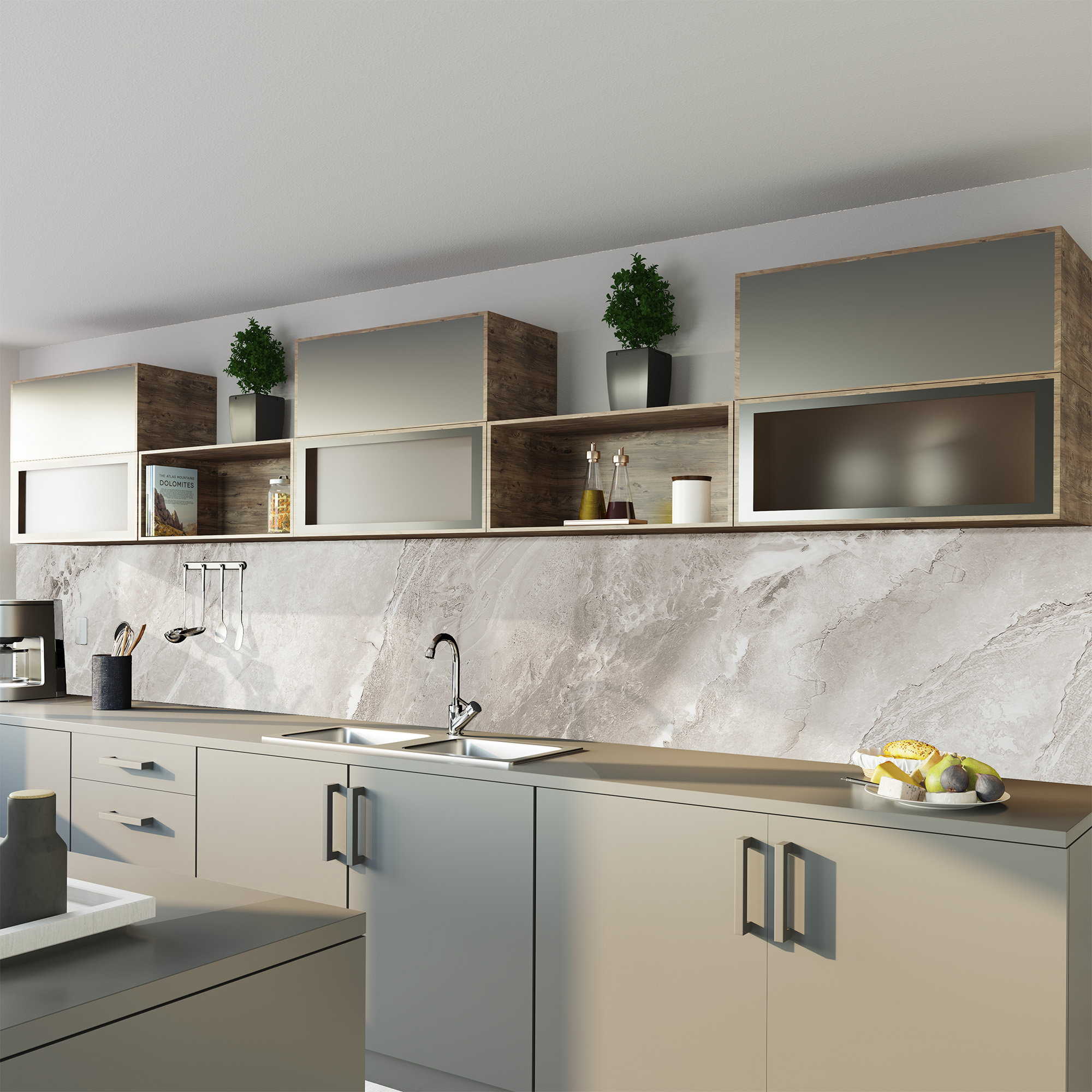 Duschrückwand Seidenmatt Onyxmarmor Grau Küche