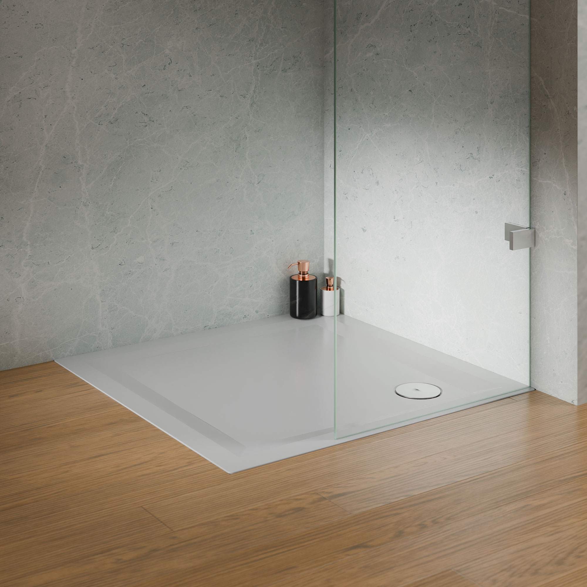 Flat Line Design Quadratduschwanne, Milieu, bodengleich