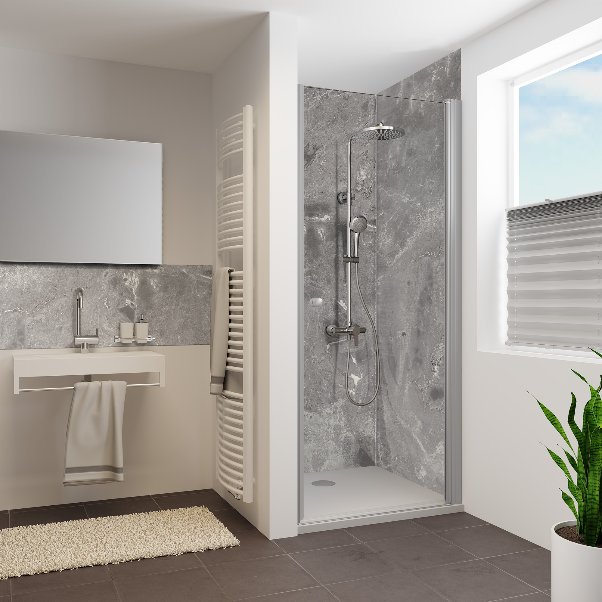 Duschrückwand Seidenmatt Marmor Sicilia Grau Nische