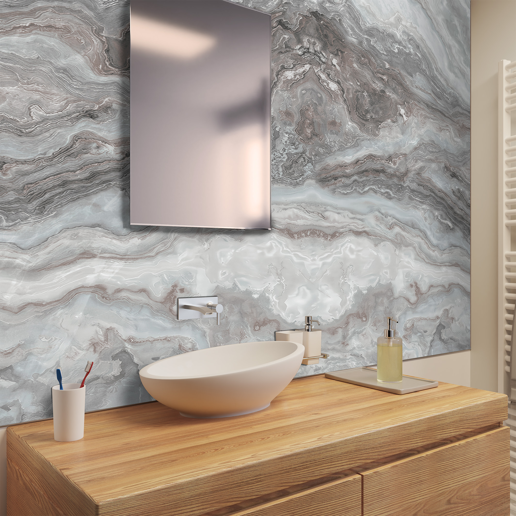 Duschrückwand Seidenmatt Marmor Achat Grau Waschtisch