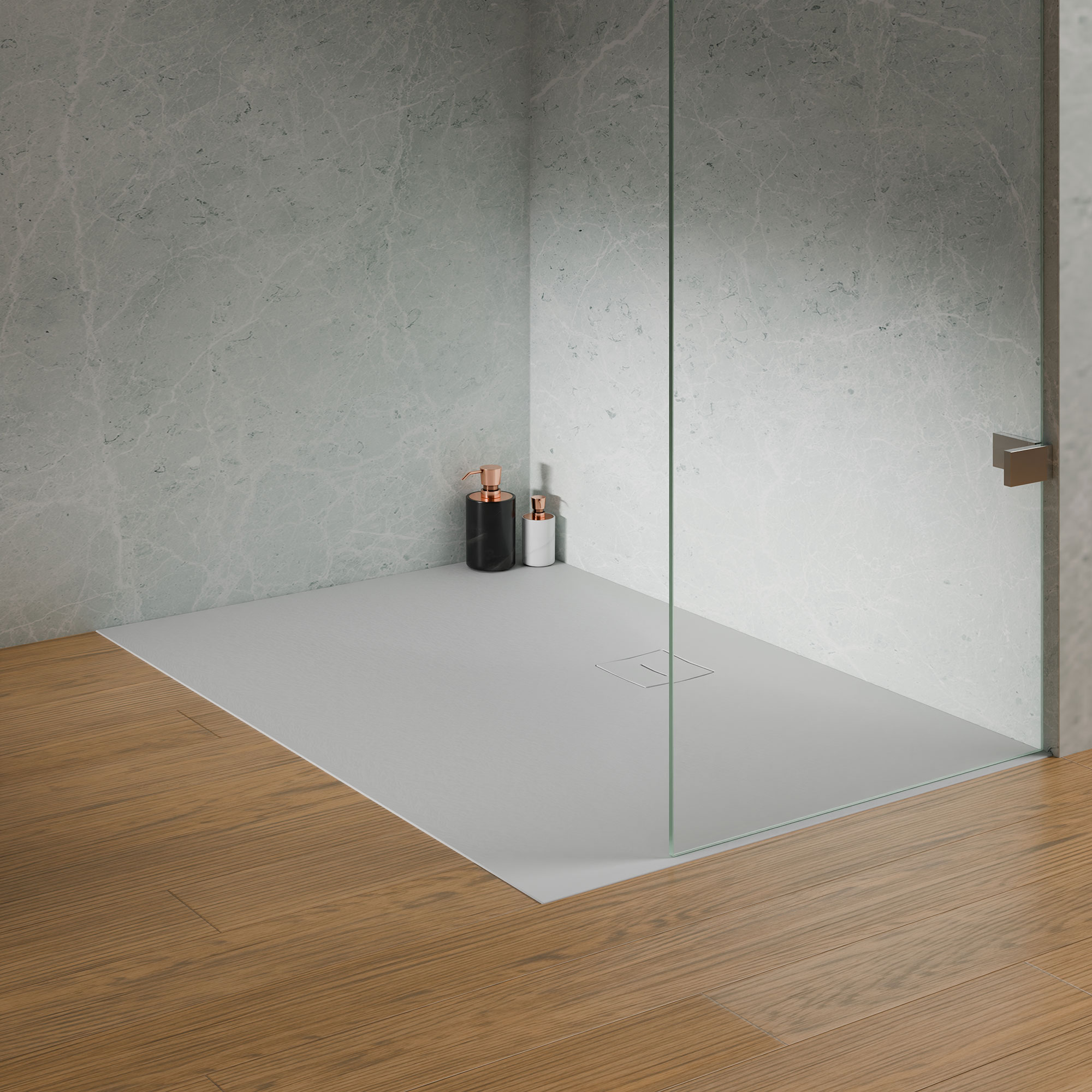 Modern Line Steinoptik Rechteckwanne Weiss, Milieu, bodengleich