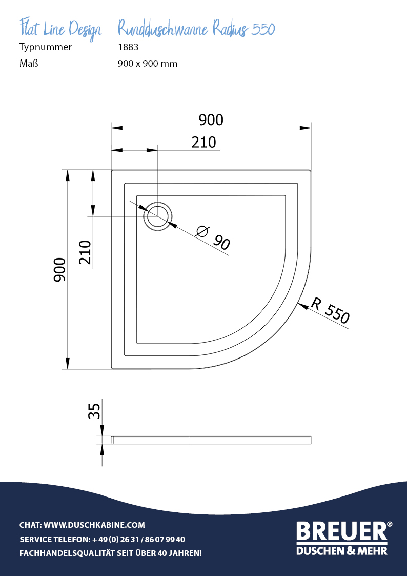 Flat Line Design Rundduschwanne, Radius 550, Zeichnung