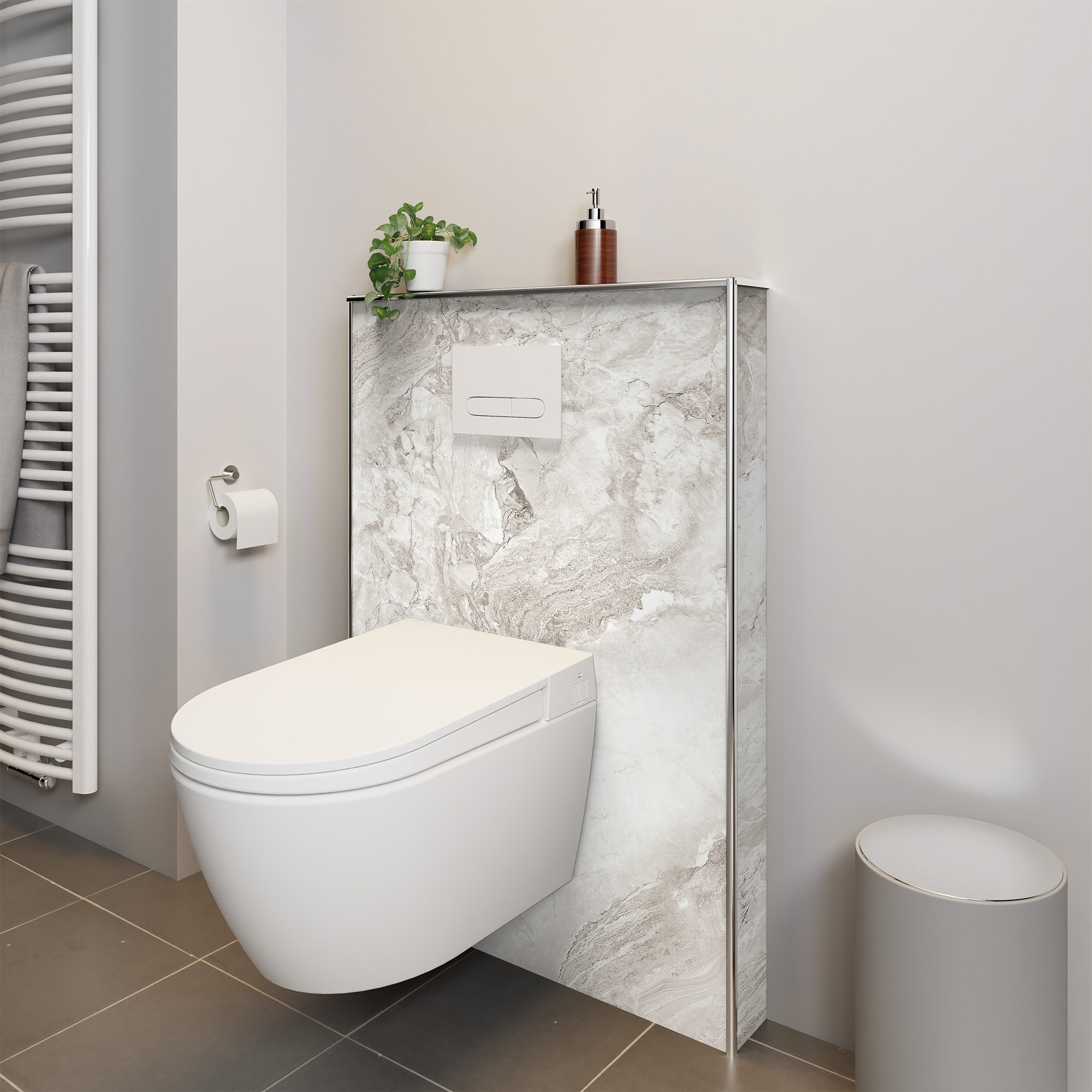 Duschrückwand Seidenmatt Onyxmarmor Grau Dusch-WC