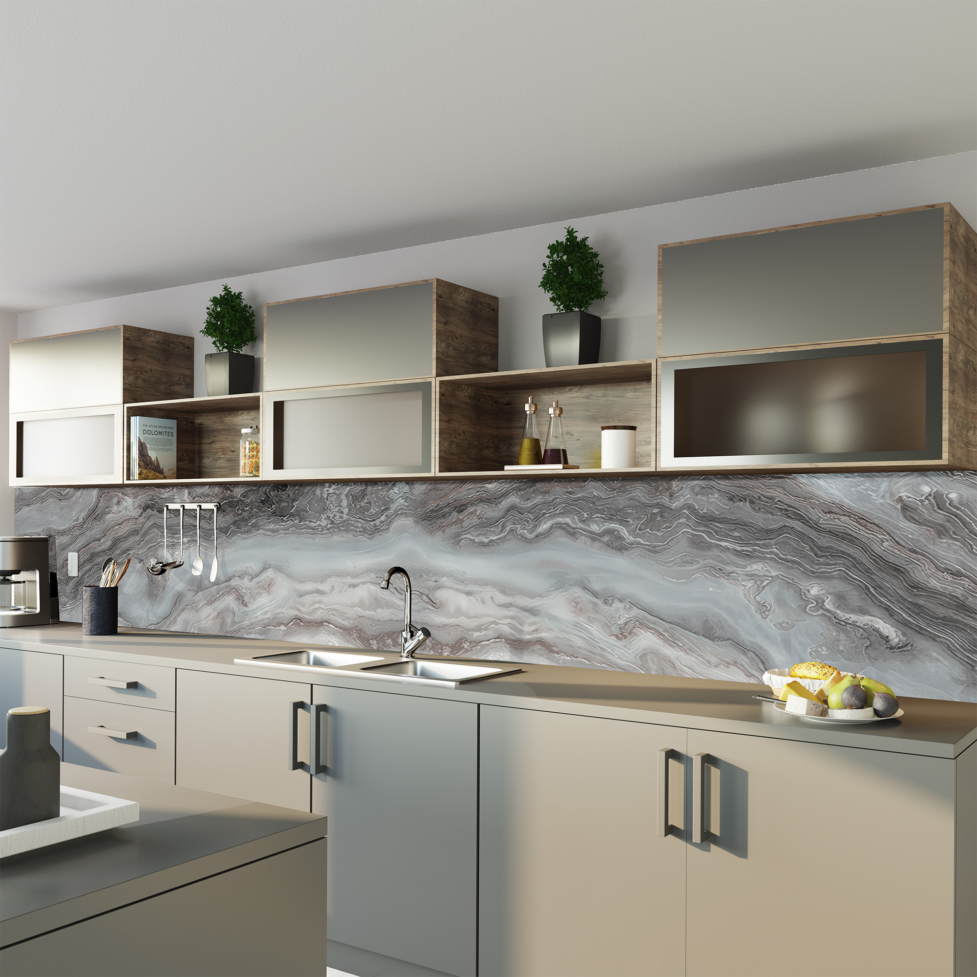 Duschrückwand Seidenmatt Marmor Achat Grau Küche