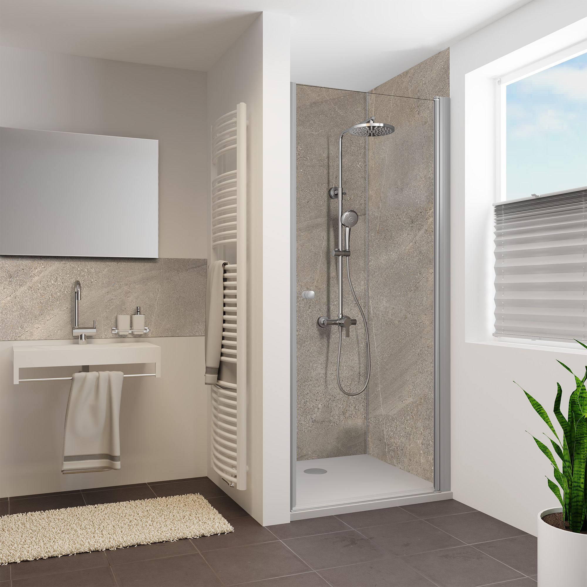 Duschrückwand Steinstruktur Naturstein Kaschmir Nische