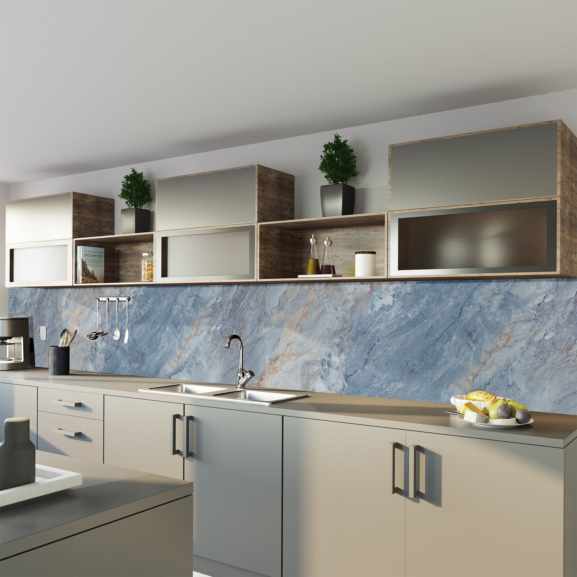 Duschrückwand Seidenmatt Marmor Blau Küche