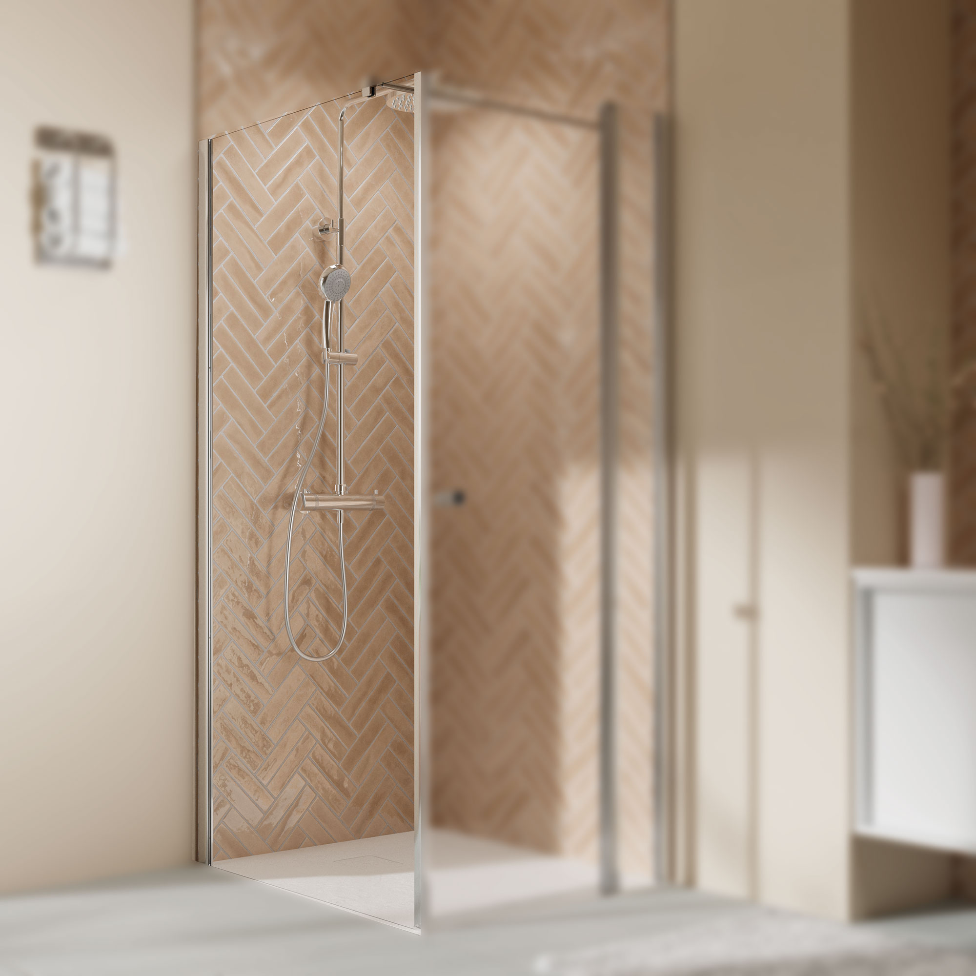 Elana 2.0 rund Seitenwand fuer DFT/DT und DT+FT/DFT+FT, Anschlag links, alu chromeffekt, Fokus Seitenwand