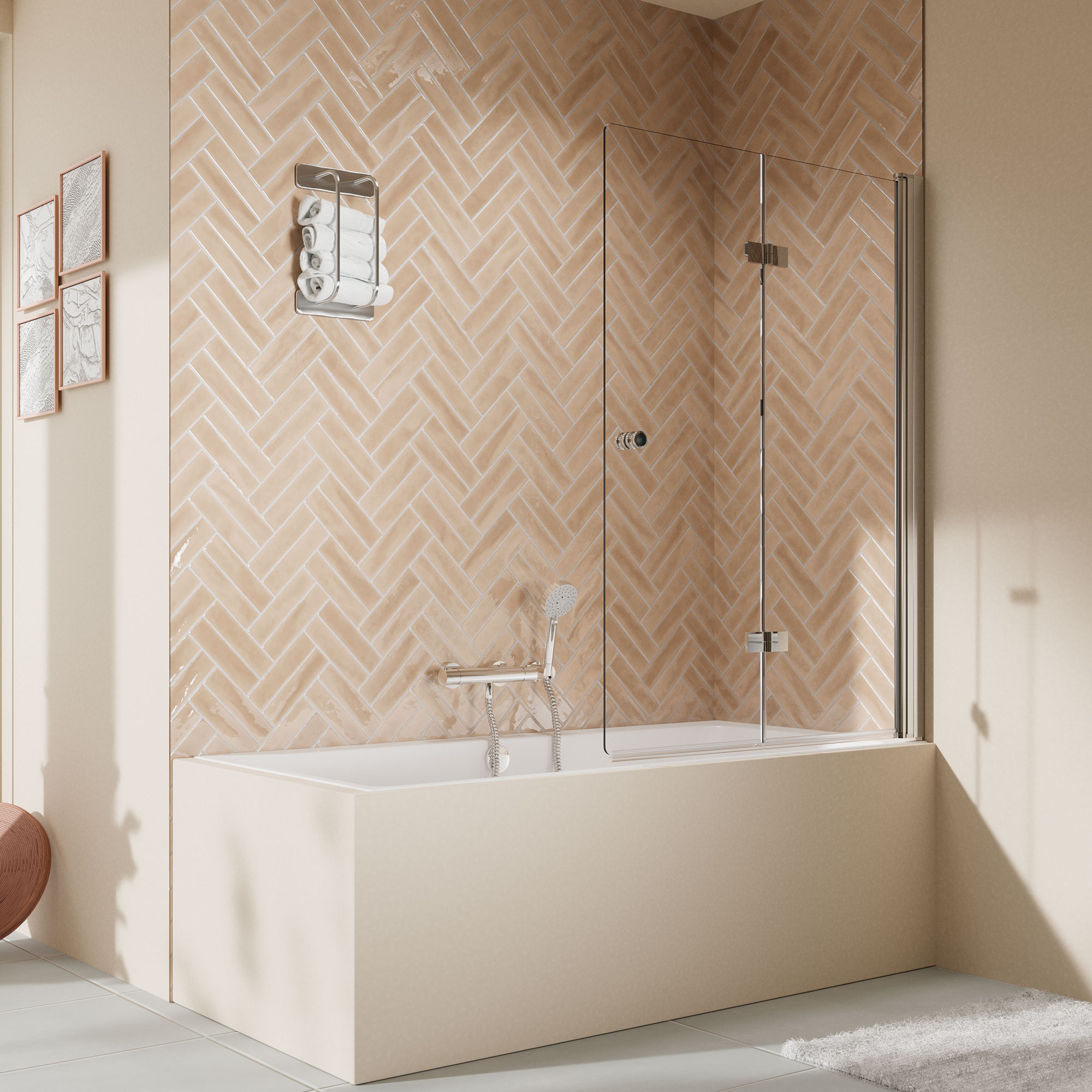 Elana 2.0 rund Drehfalttür 2-teilig für Badewanne, Anschlag rechts, alu chromeffekt