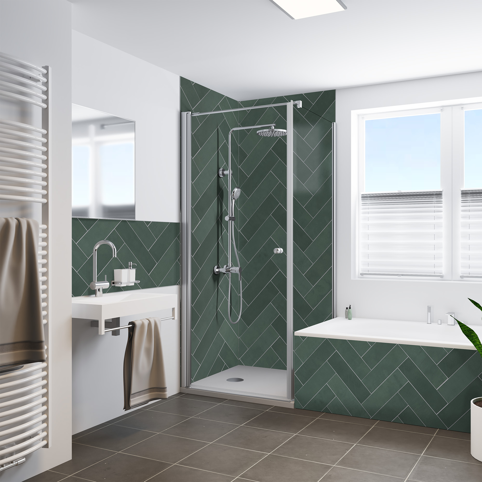 Duschrückwand Seidenmatt Fischgrät Grün Dusche+BSW