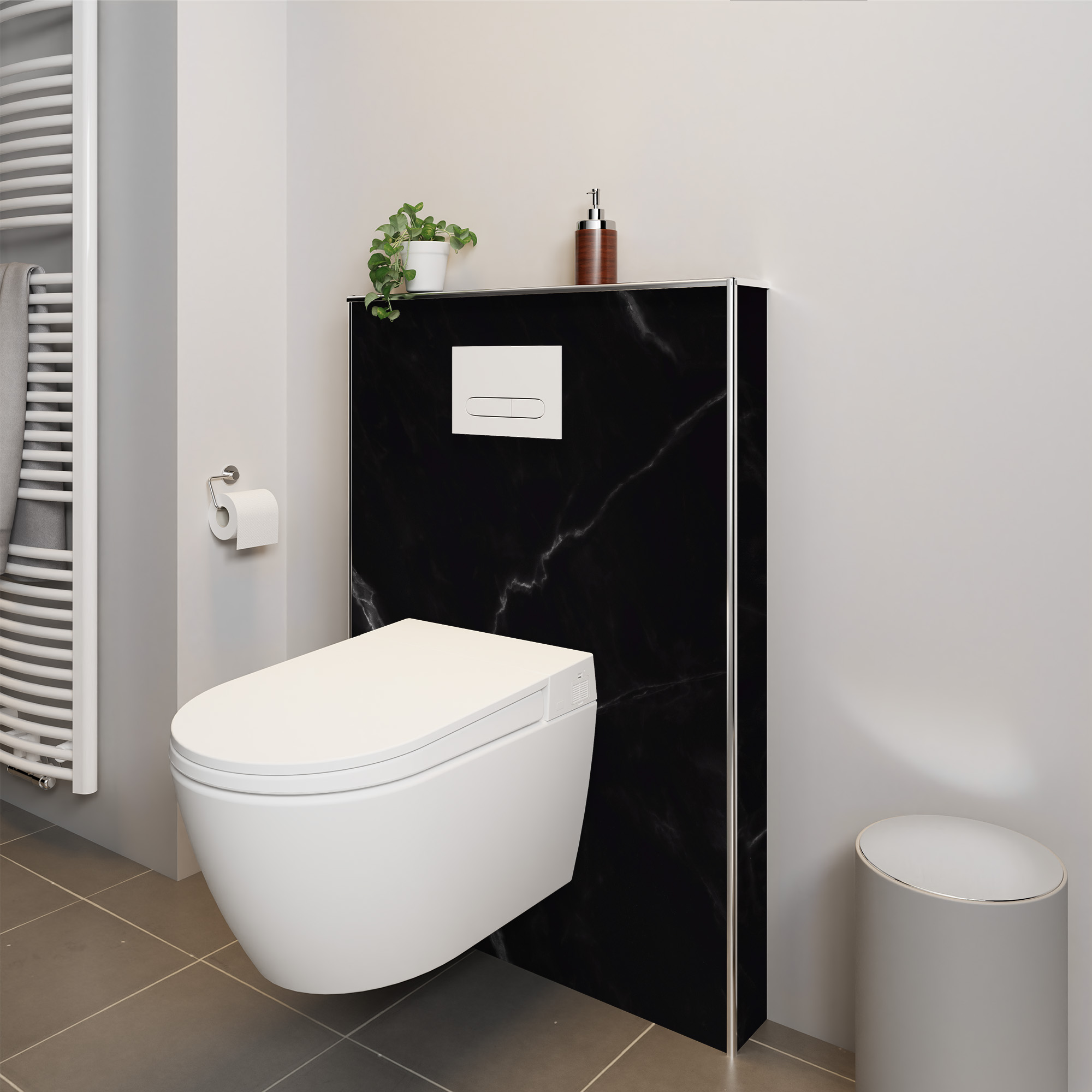 Seidenmatt Marmor schwarz, WC an Vorwand