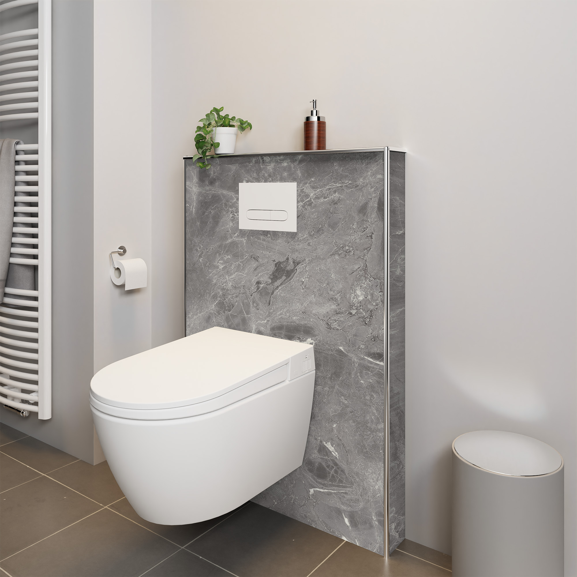 Duschrückwand Seidenmatt Marmor Sicilia Grau Dusch-WC