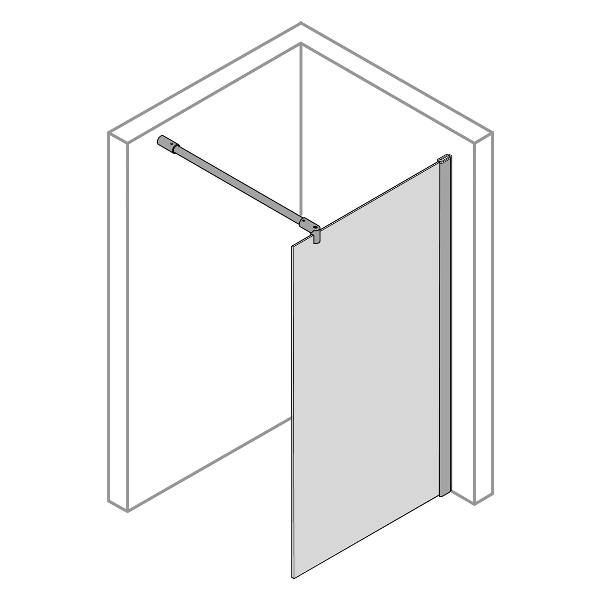 Entra Duschwand alleinstehend mit 90° Stabilisator, Pictogramm