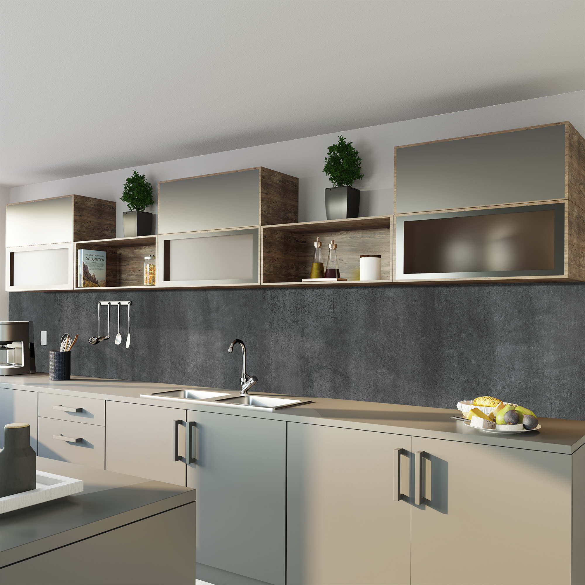 Duschrückwand Steinstruktur Beton Optik Anthrazit Küche