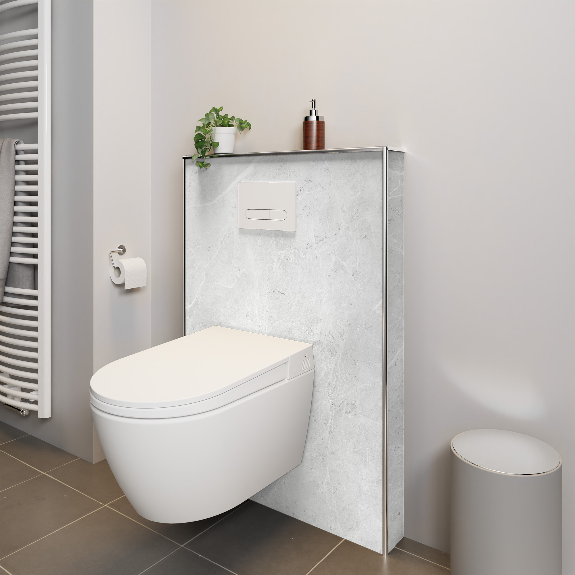 Seidenmatt Marmor Light-Grey, WC an Vorwand