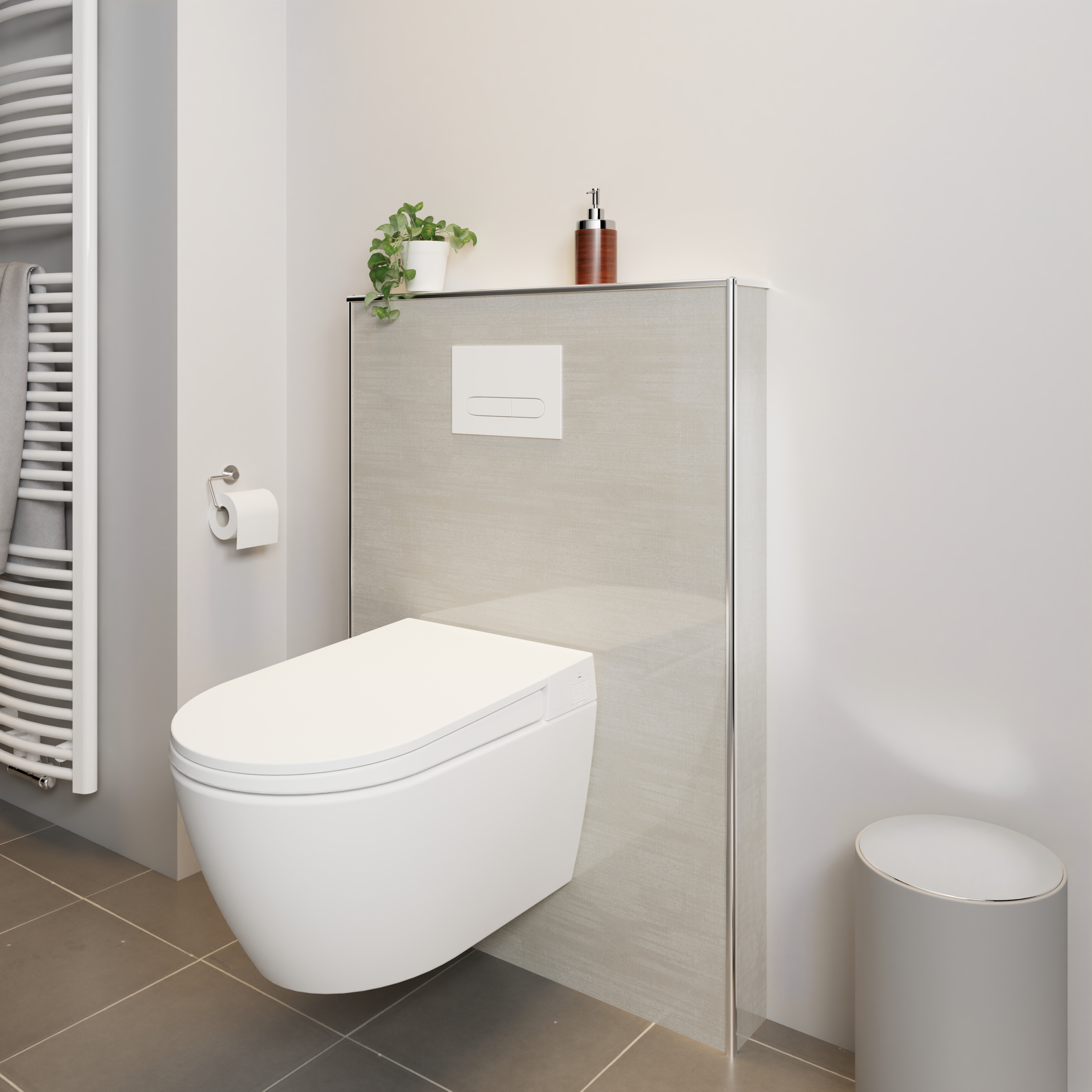 Vorwand WC, Rückwand Beton Weißgrau