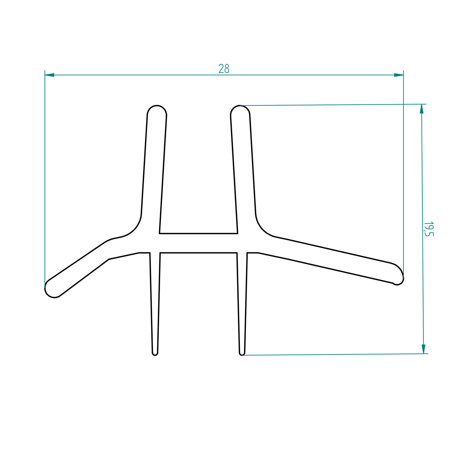 2x Wasserabweisdichtung, gerade, waagerecht, 1000 mm, Zeichnung