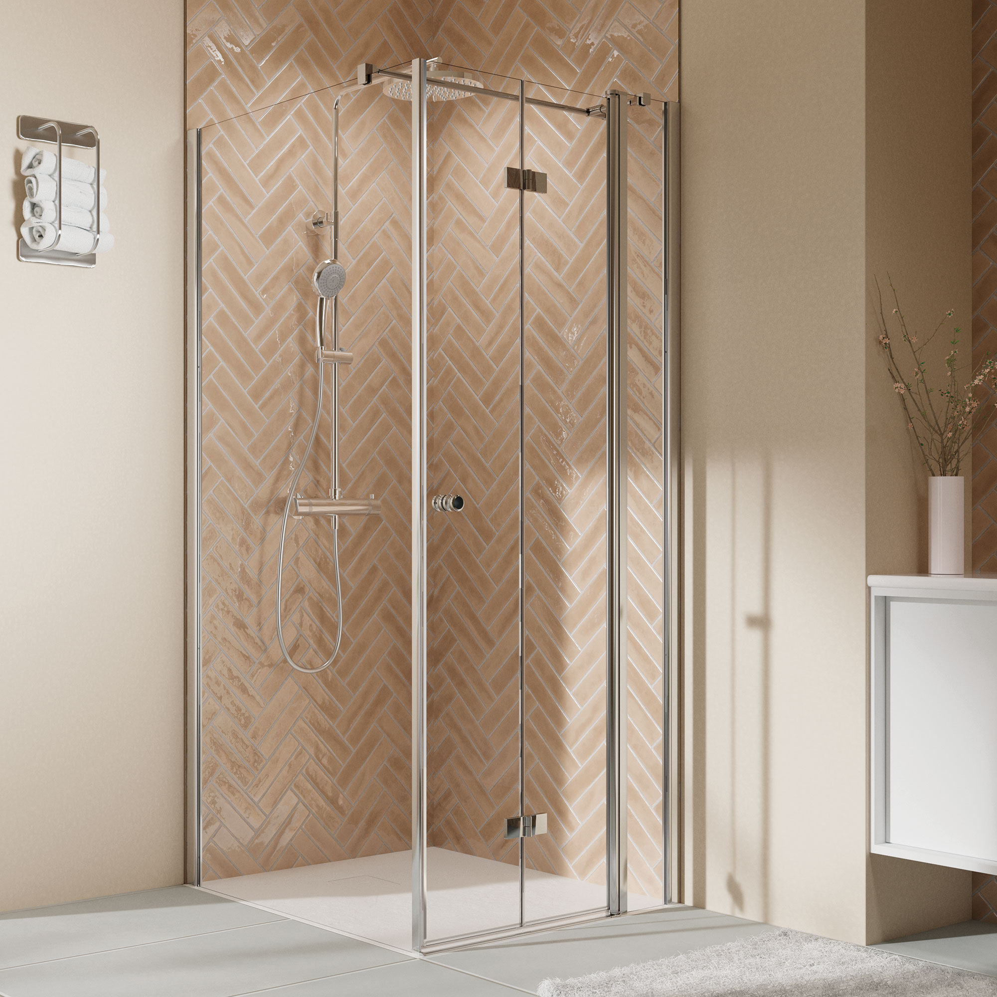 Elana 2.0 rund Seitenwand fuer DFT/DT und DT+FT/DFT+FT, Anschlag links, alu chromeffekt