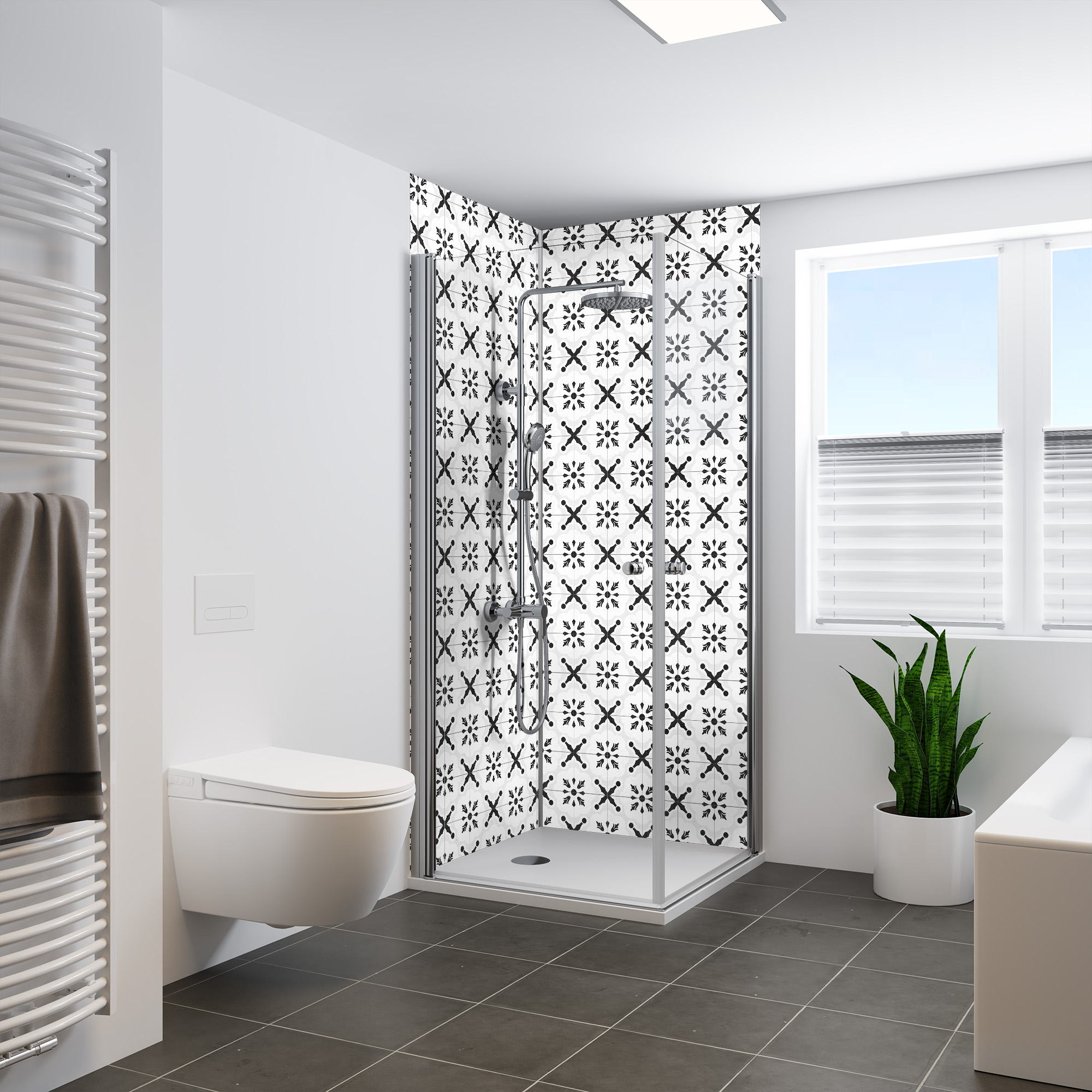 Rückwand, Fliese Orient schwarz-weiß