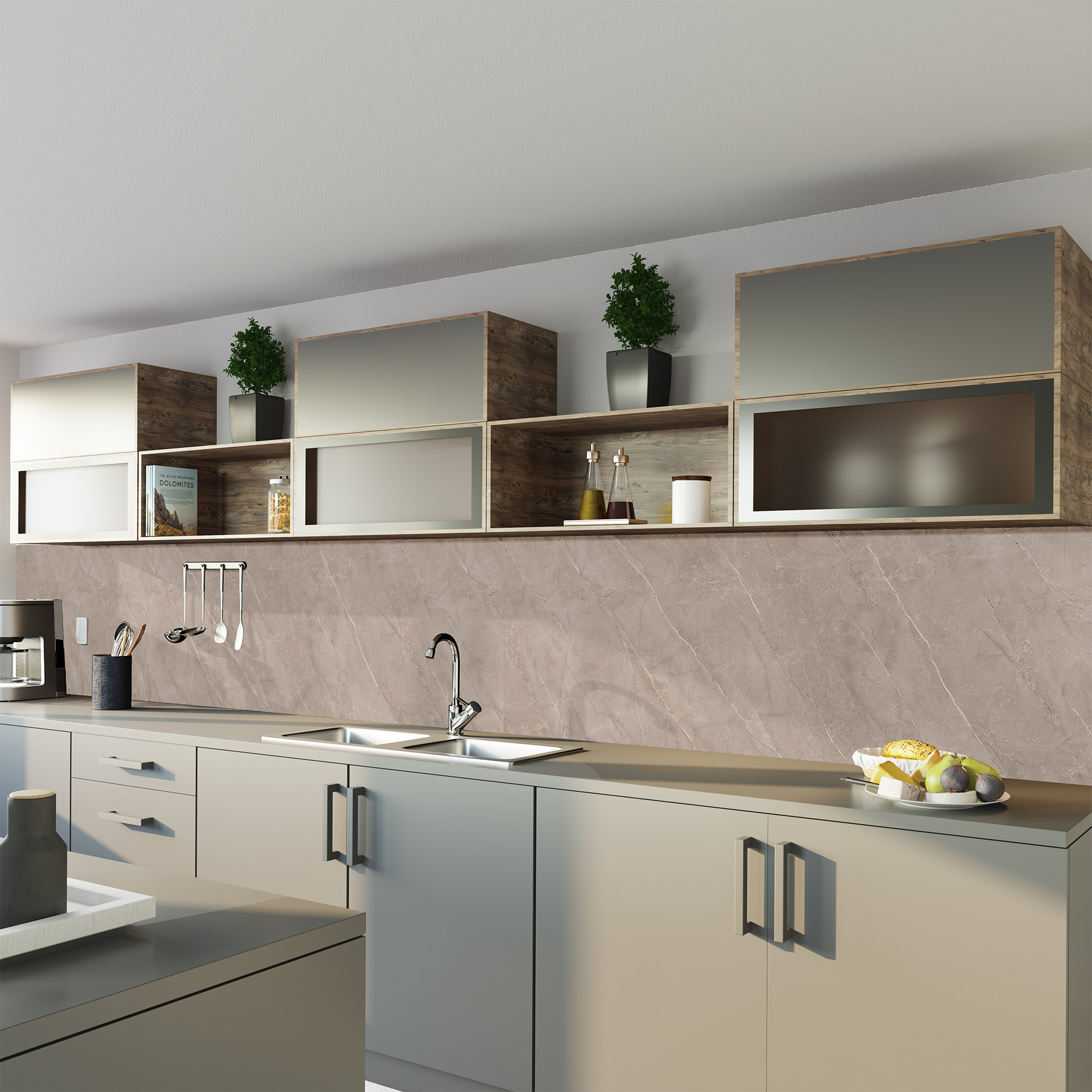 Duschrückwand Seidenmatt Stein Greige Küche