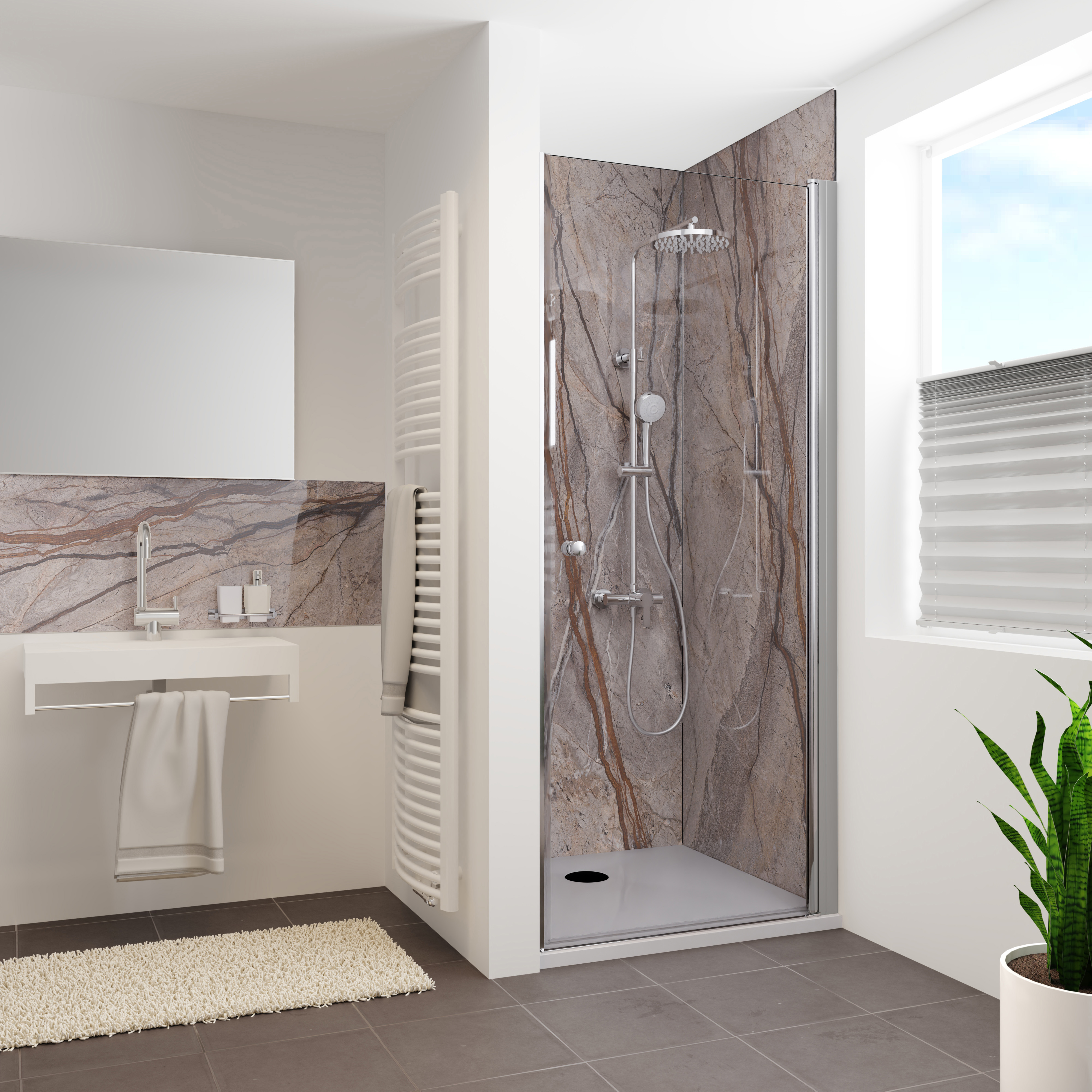 Duschrückwand Hochglanz Marmor Marone Nische