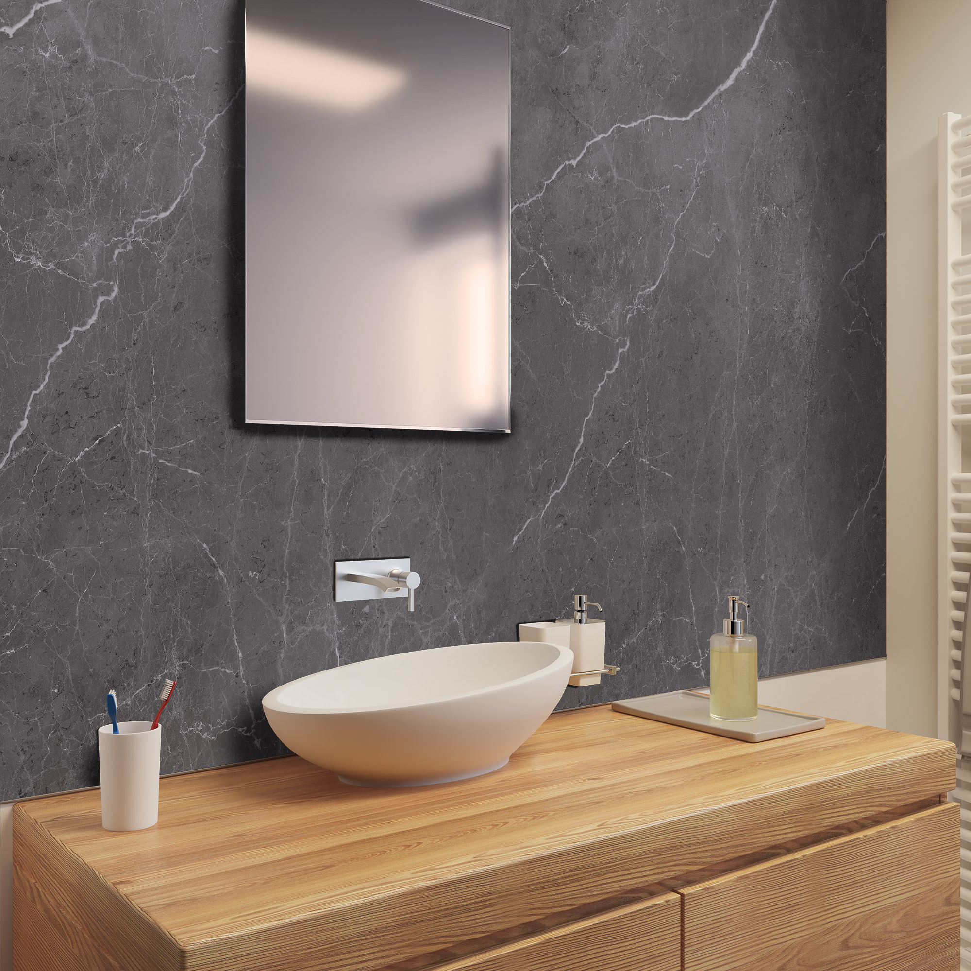 Seidenmatt Marmor Anthrazit-Weiß, Waschtisch