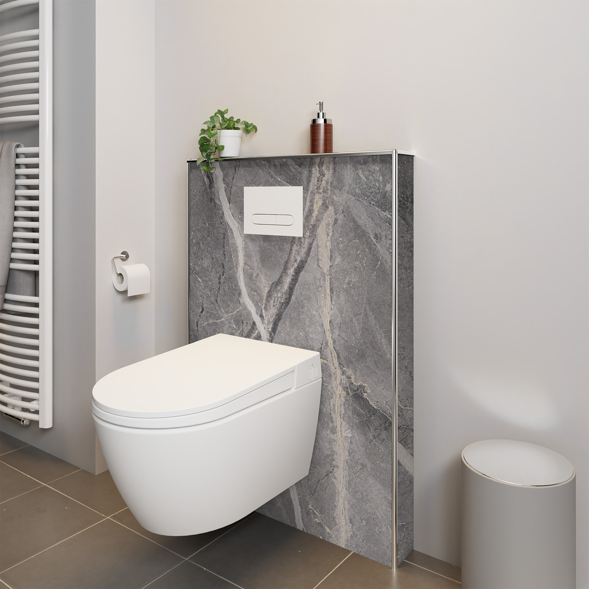 Duschrückwand Hochglanz Marmor Grau Beige Dusch-WC