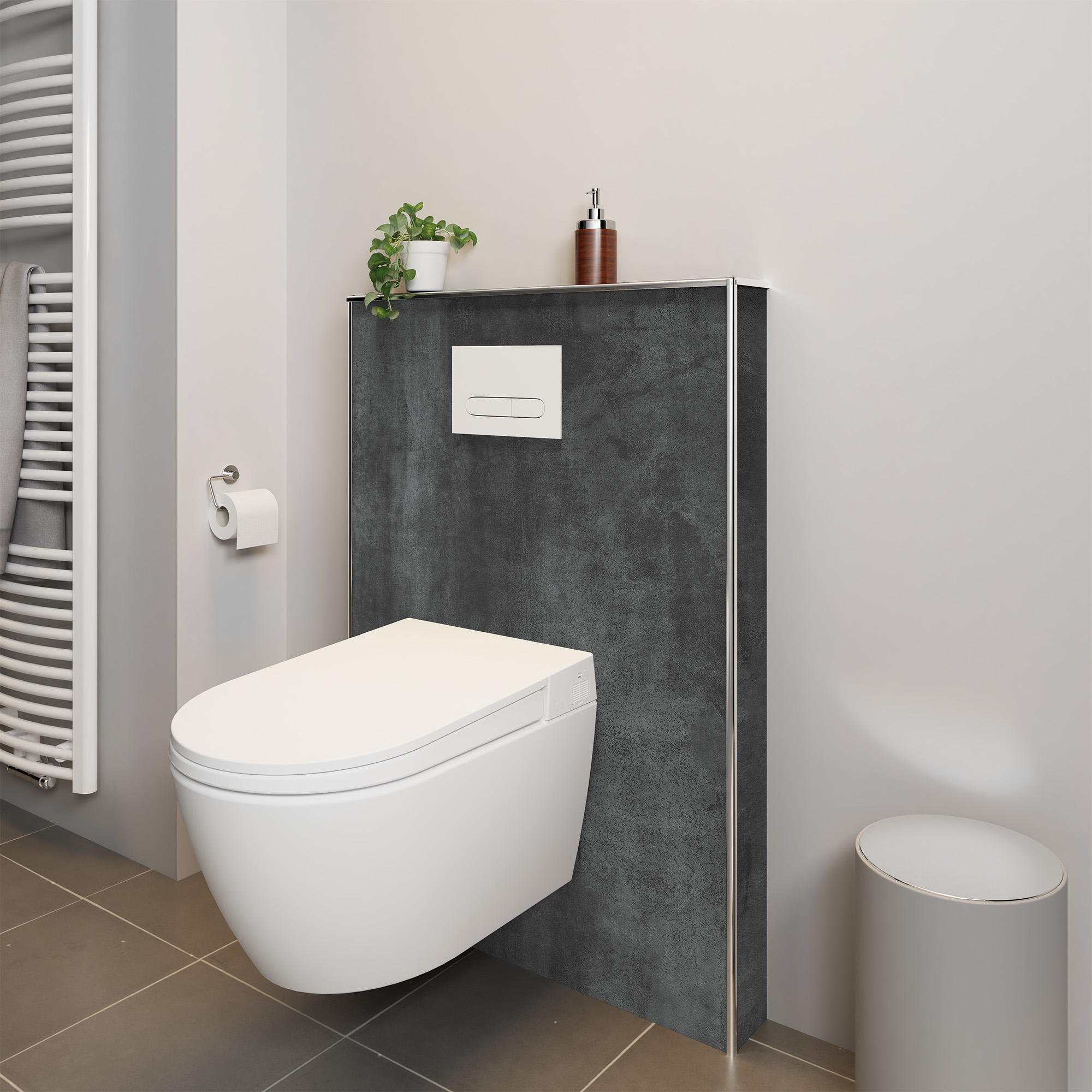 Duschrückwand Steinstruktur Beton Optik Anthrazit Dusch-WC