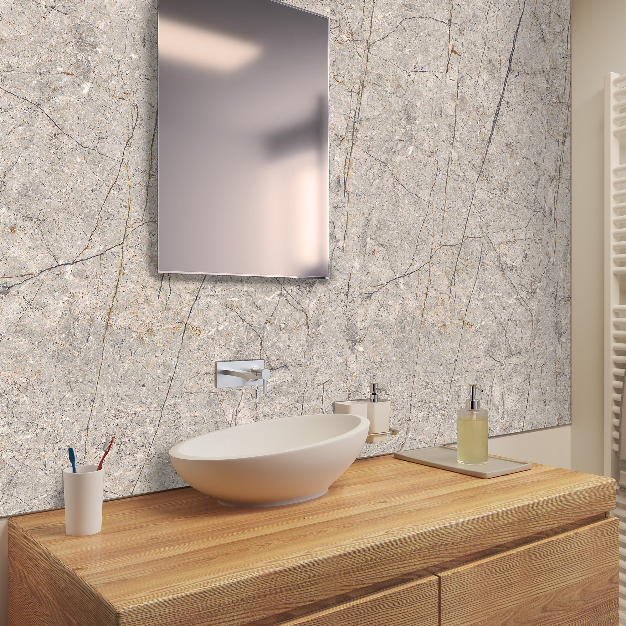 Duschrückwand Seidenmatt Naturstein Tundra Waschtisch