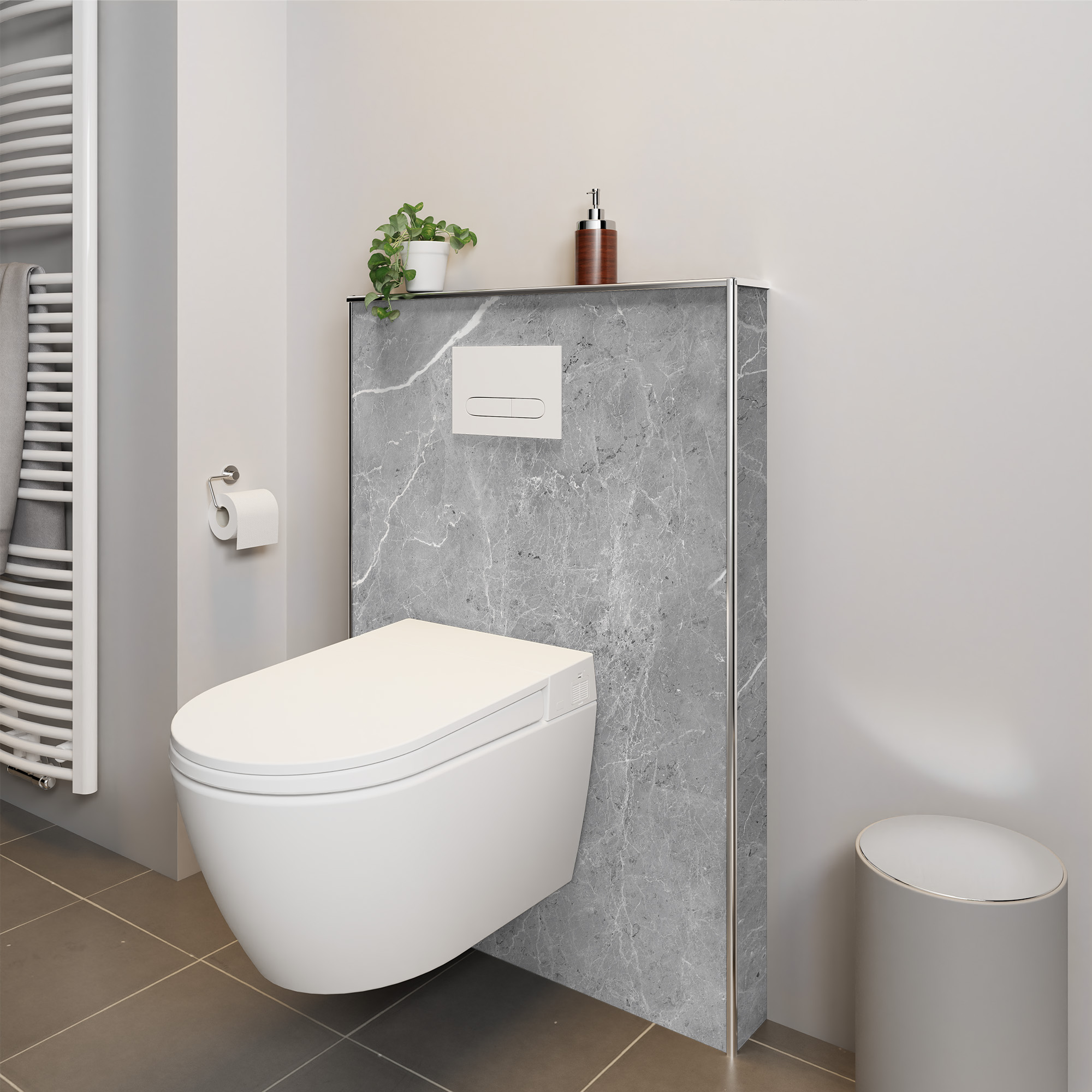 Seidenmatt Marmor Grau-Weiß, WC an Vorwand