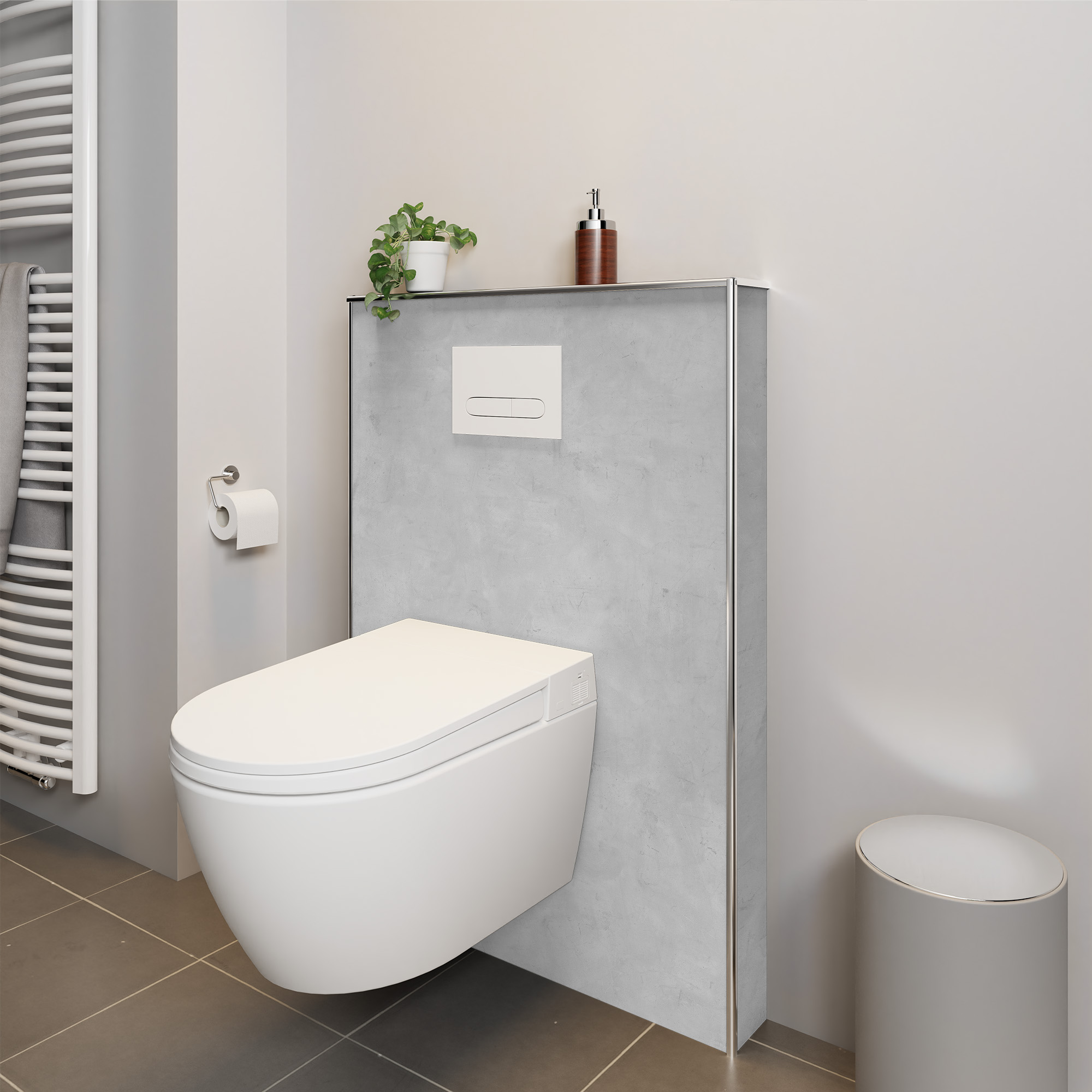 Rückwand, Beton Optik grau, Vorwand Toilette