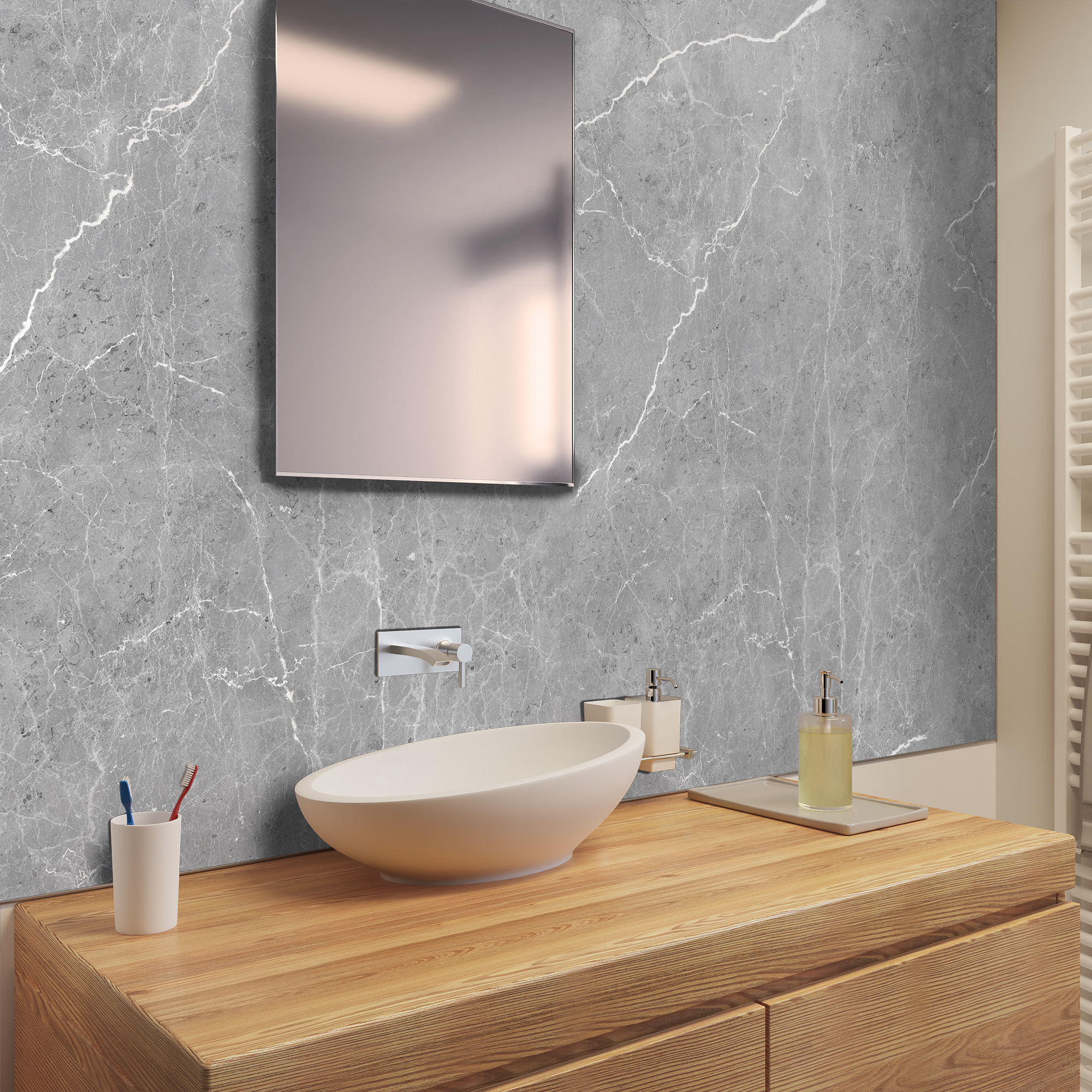 Seidenmatt Marmor Grau-Weiß, Waschtisch