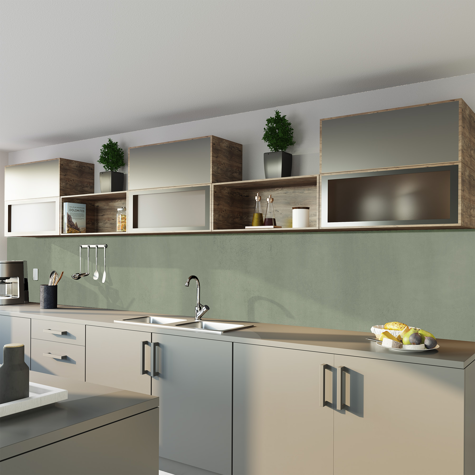 Duschrückwand Steinstruktur Marmor Optik Olive Küche