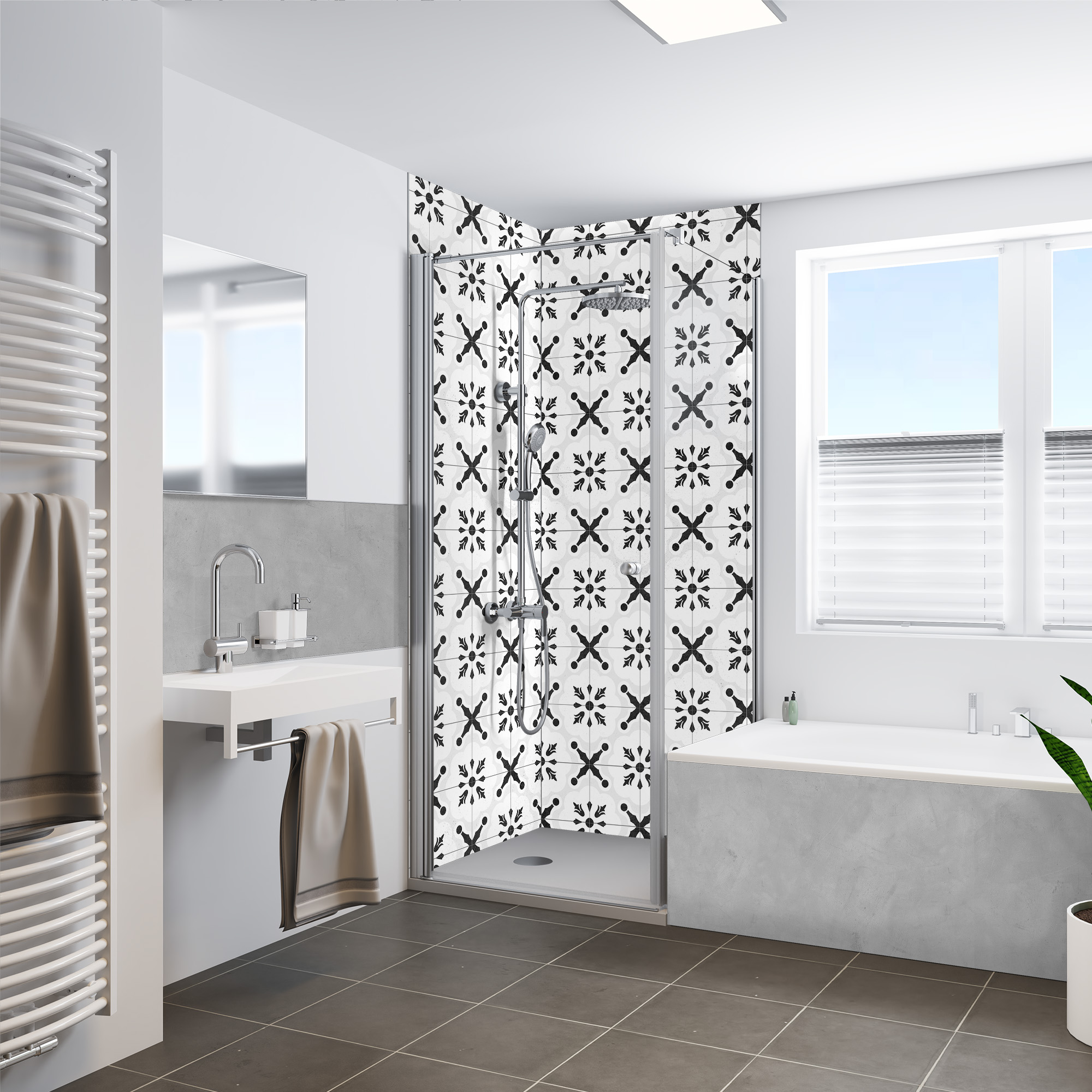 Rückwand, Fliese Orient schwarz-weiß