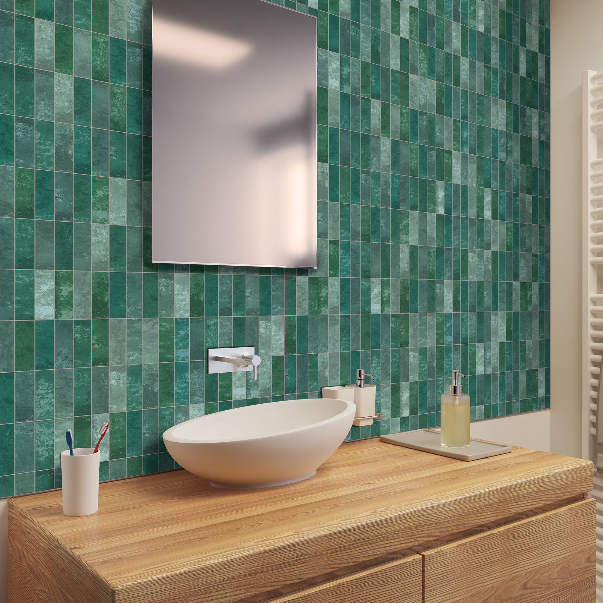 Duschrückwand Hochglanz Fliese Jadegrün Waschtisch