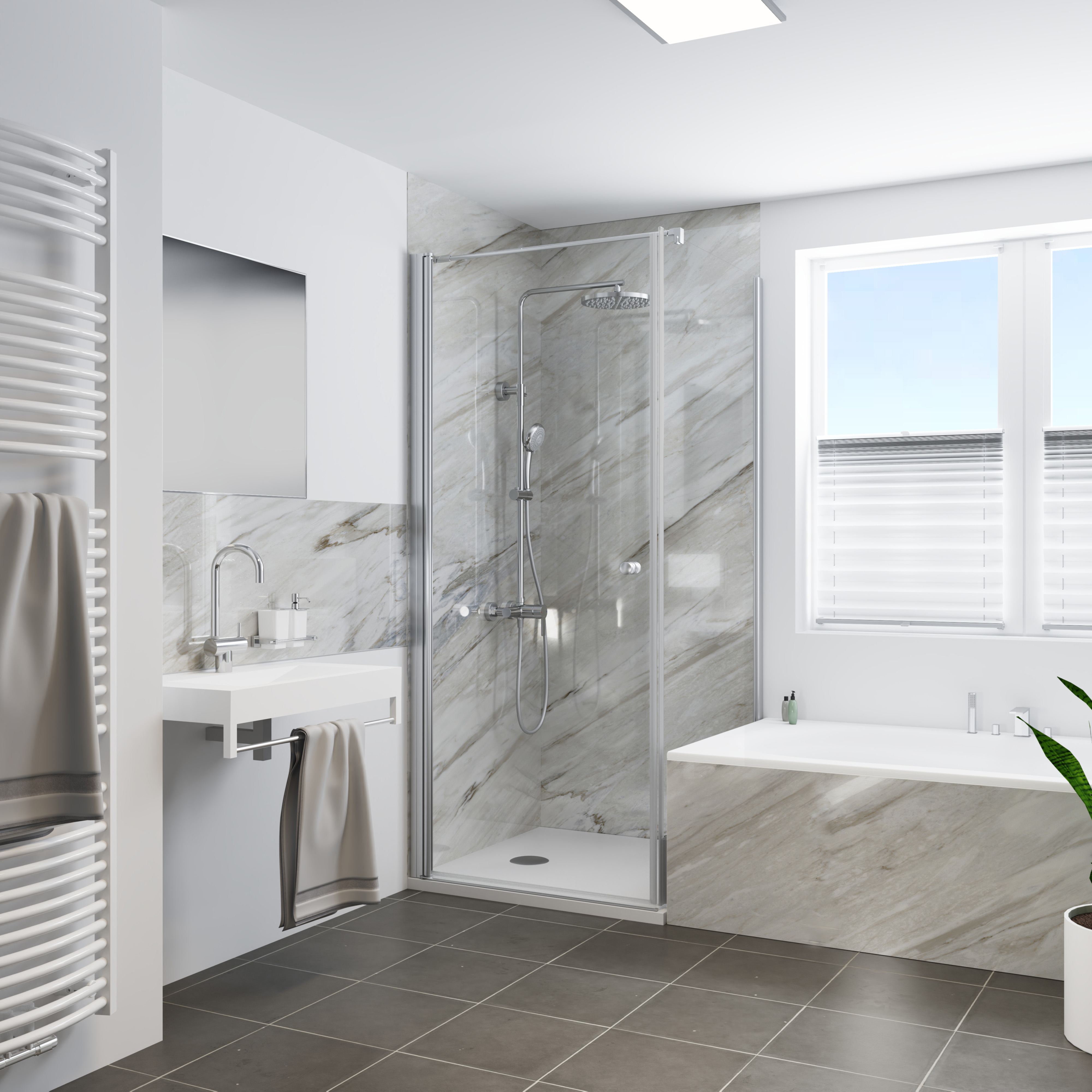 Ecklösung, Rückwand Marmor