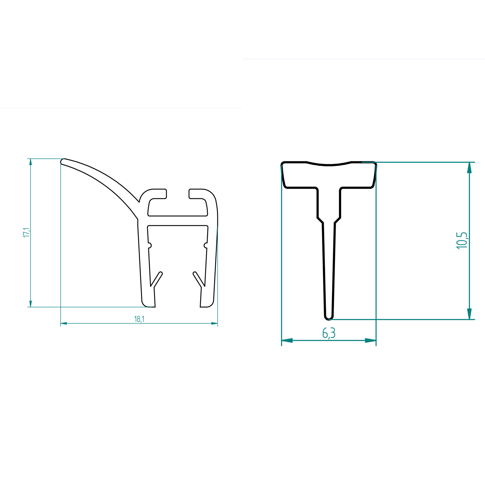 Wasserabweisdichtung, gebogen, waagerecht, für bodengleichen Einbau, 1000 mm