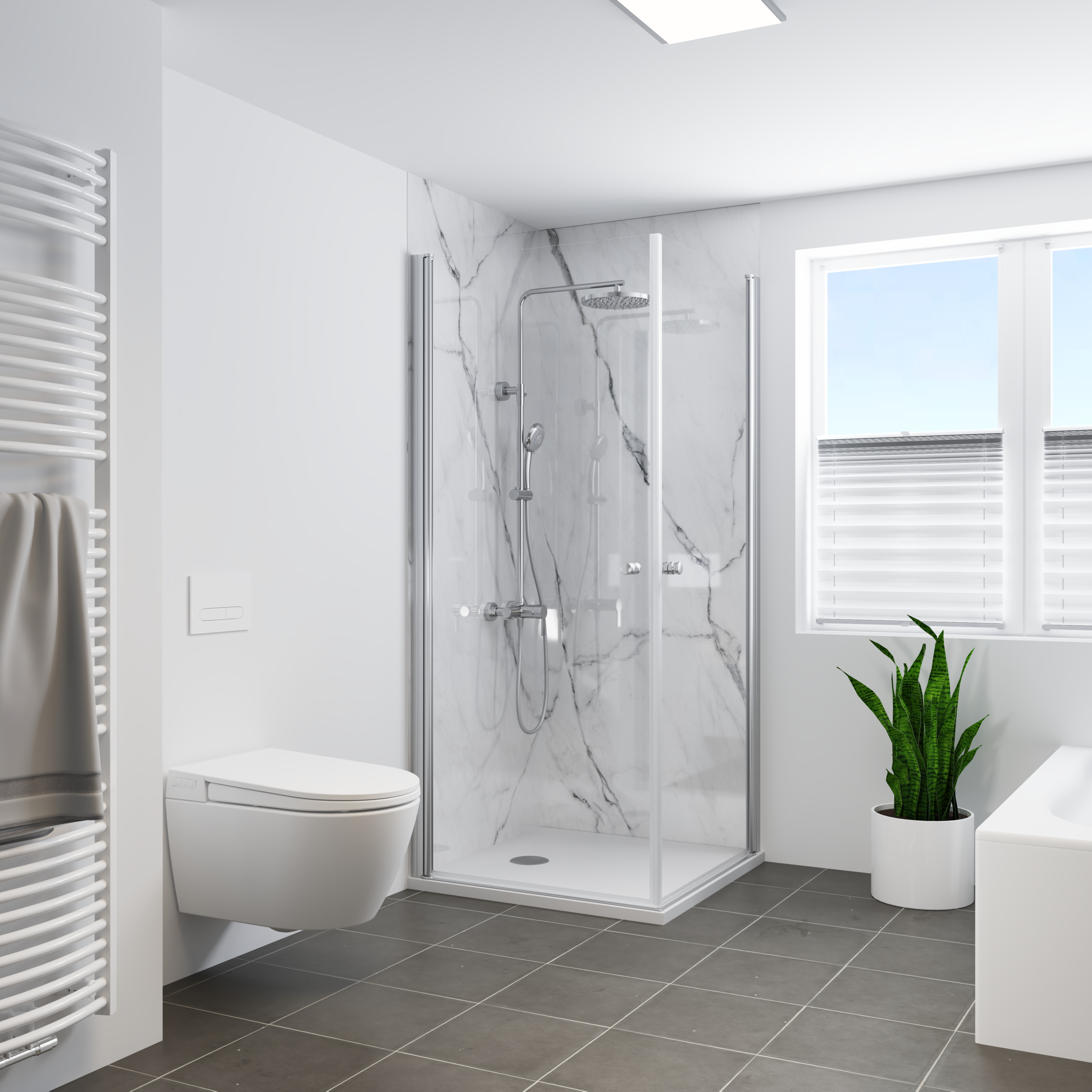 Duschrückwand Marmor Weiß Eckeinstieg