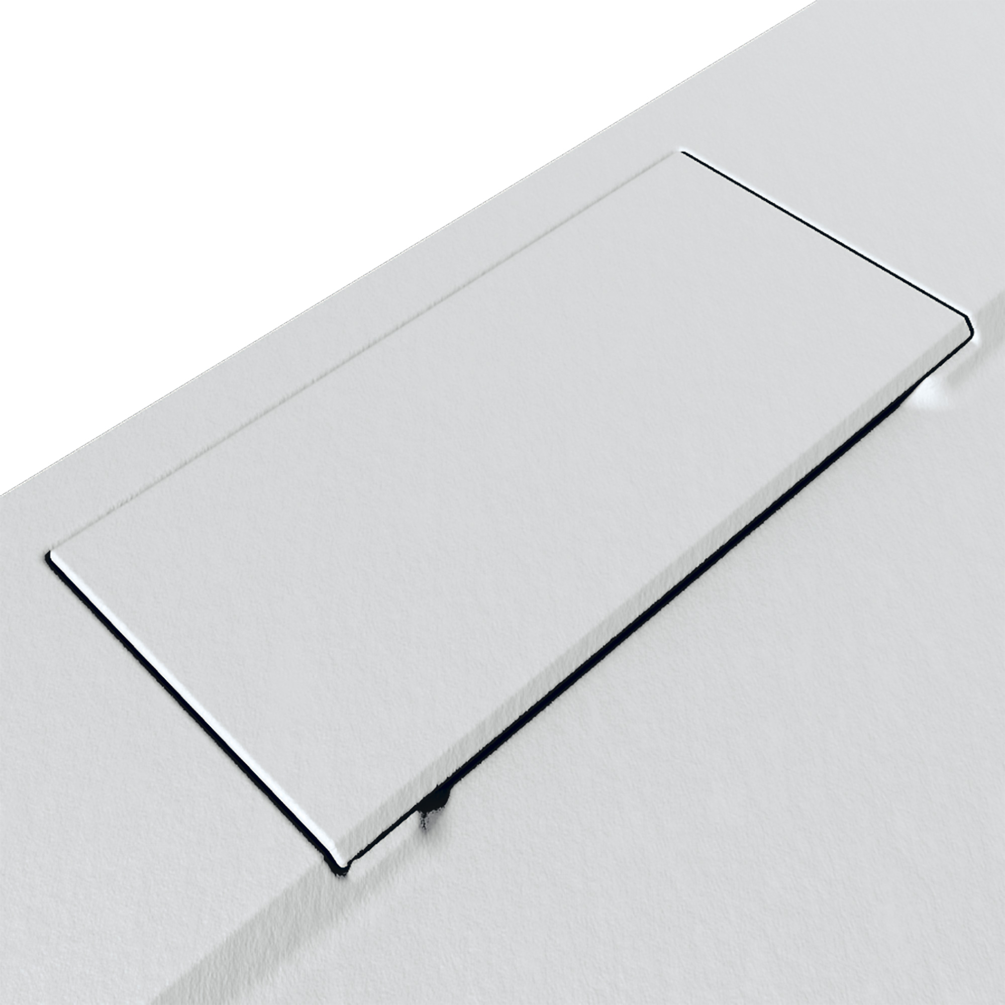 Lite Line Steinoptik Rechteckduschwanne, Weiß, Detail Ablauf mit Deckel