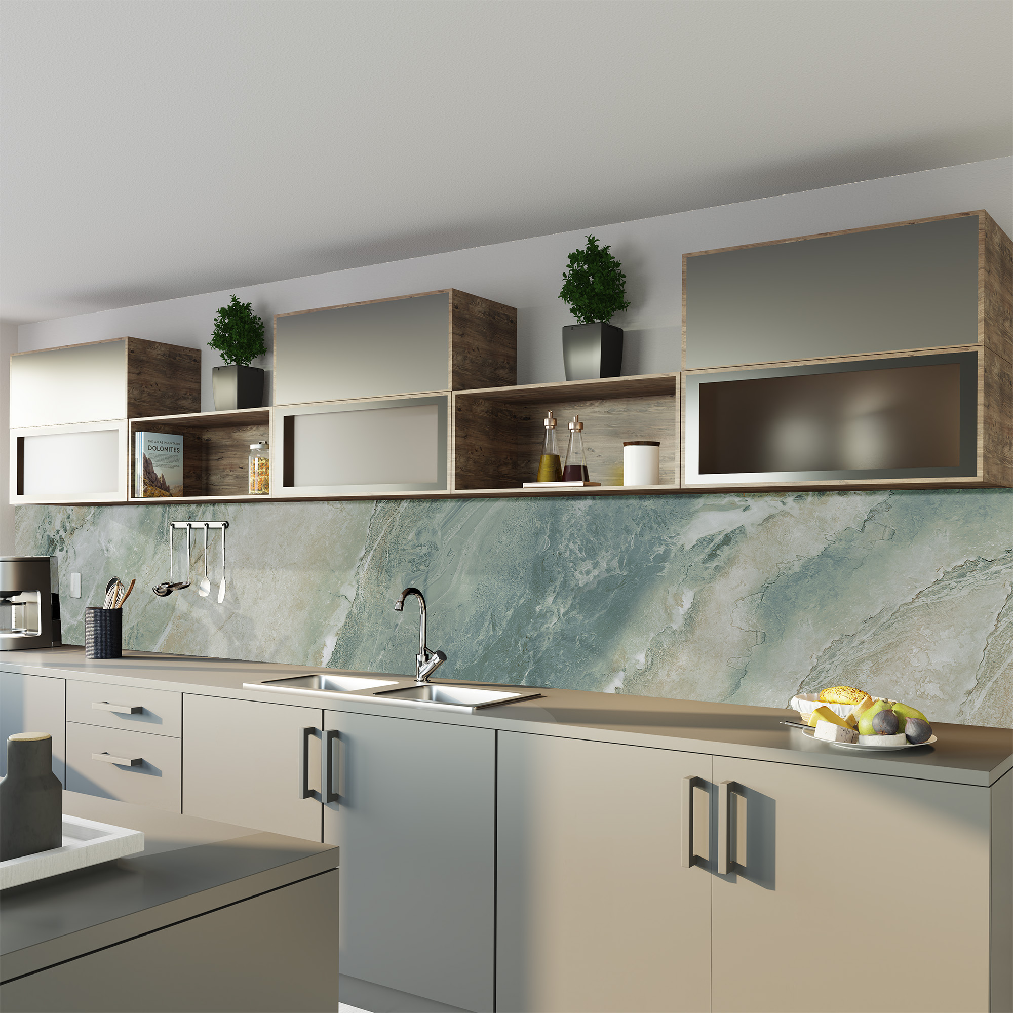 Duschrückwand Seidenmatt Onyxmarmor Grün Küche