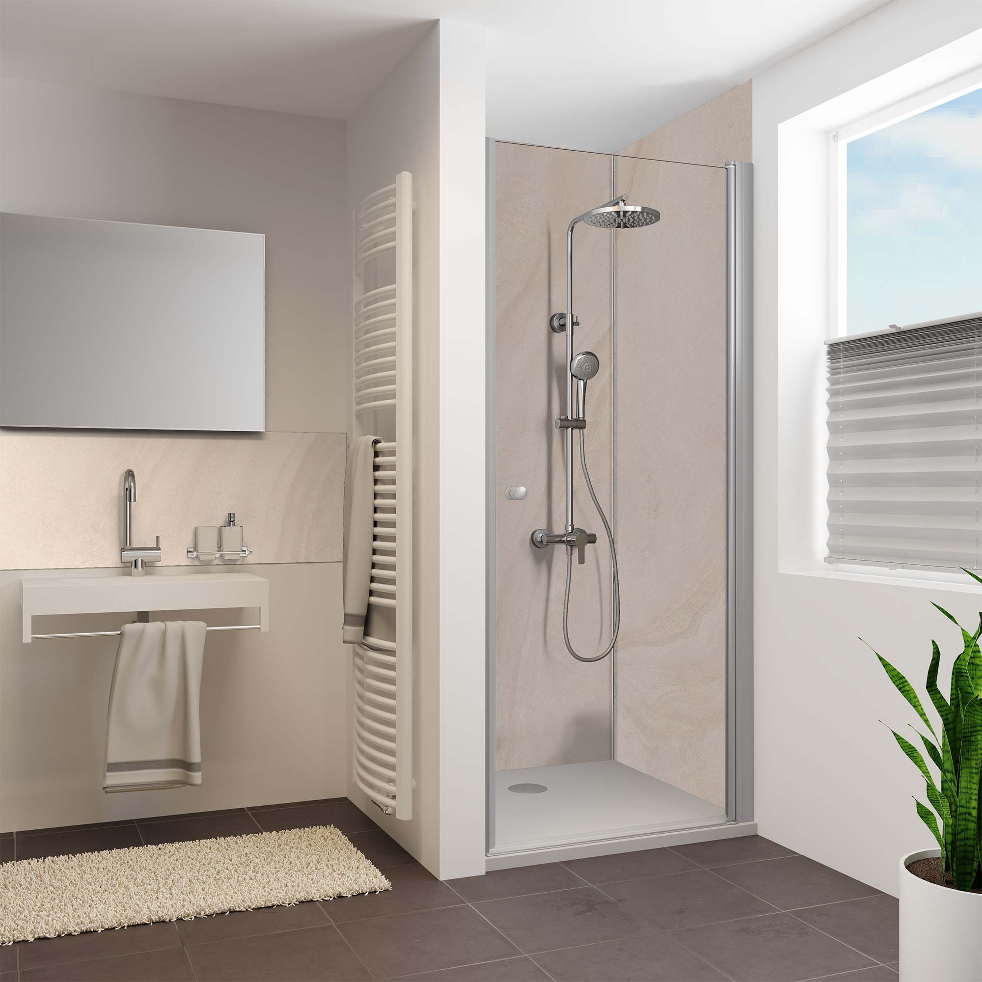 Duschrückwand Steinstruktur Naturstein Beige Nische