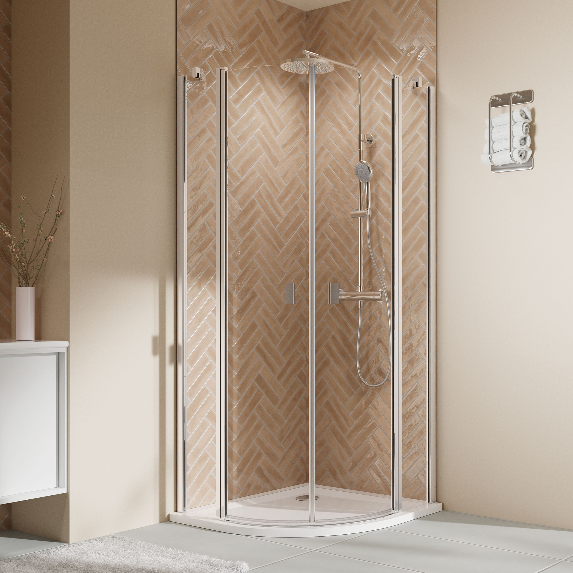 Elana 2.0 eckig Runddusche Drehtür 4-teilig R500
