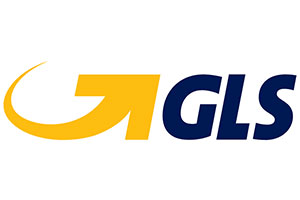 Logistikpartnerlogo von GLS bestehend aus der Wort-Bildmarke mit gelbem Pfeilicon und der Wortmarke