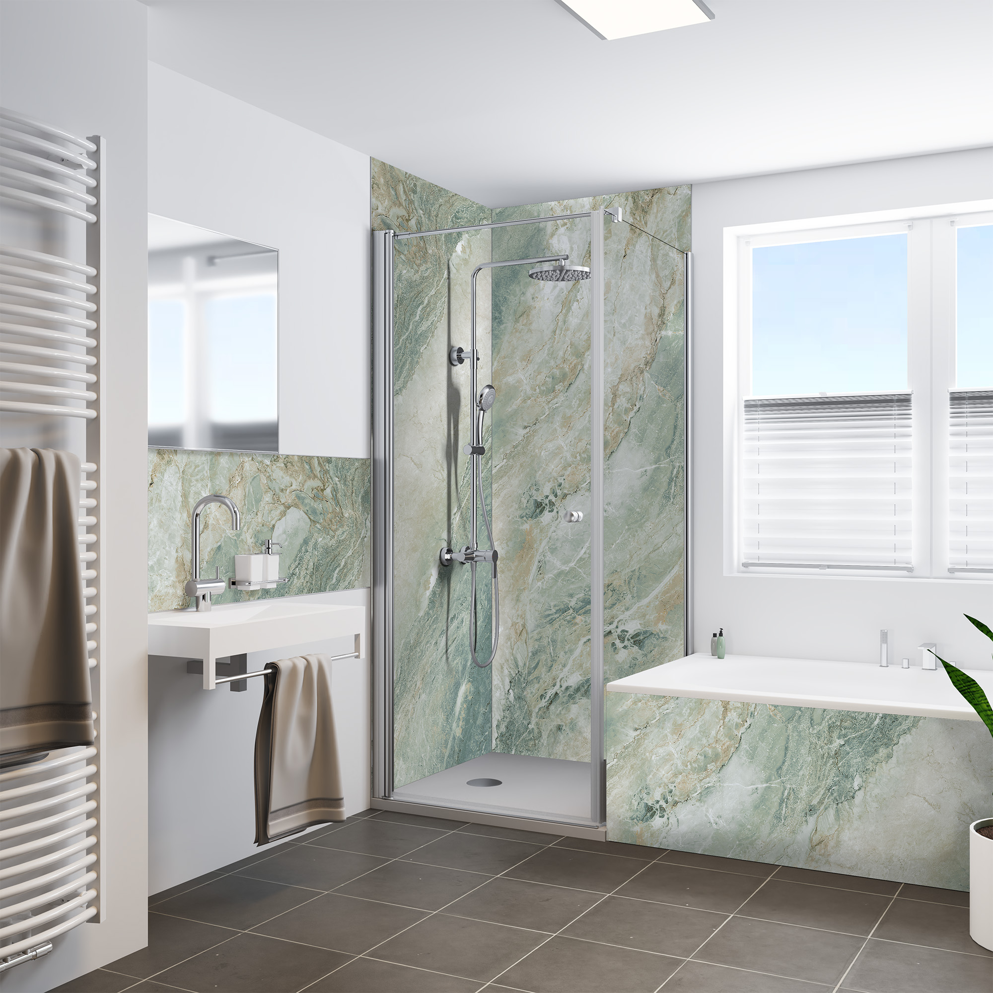 Duschrückwand Seidenmatt Onyxmarmor Grün