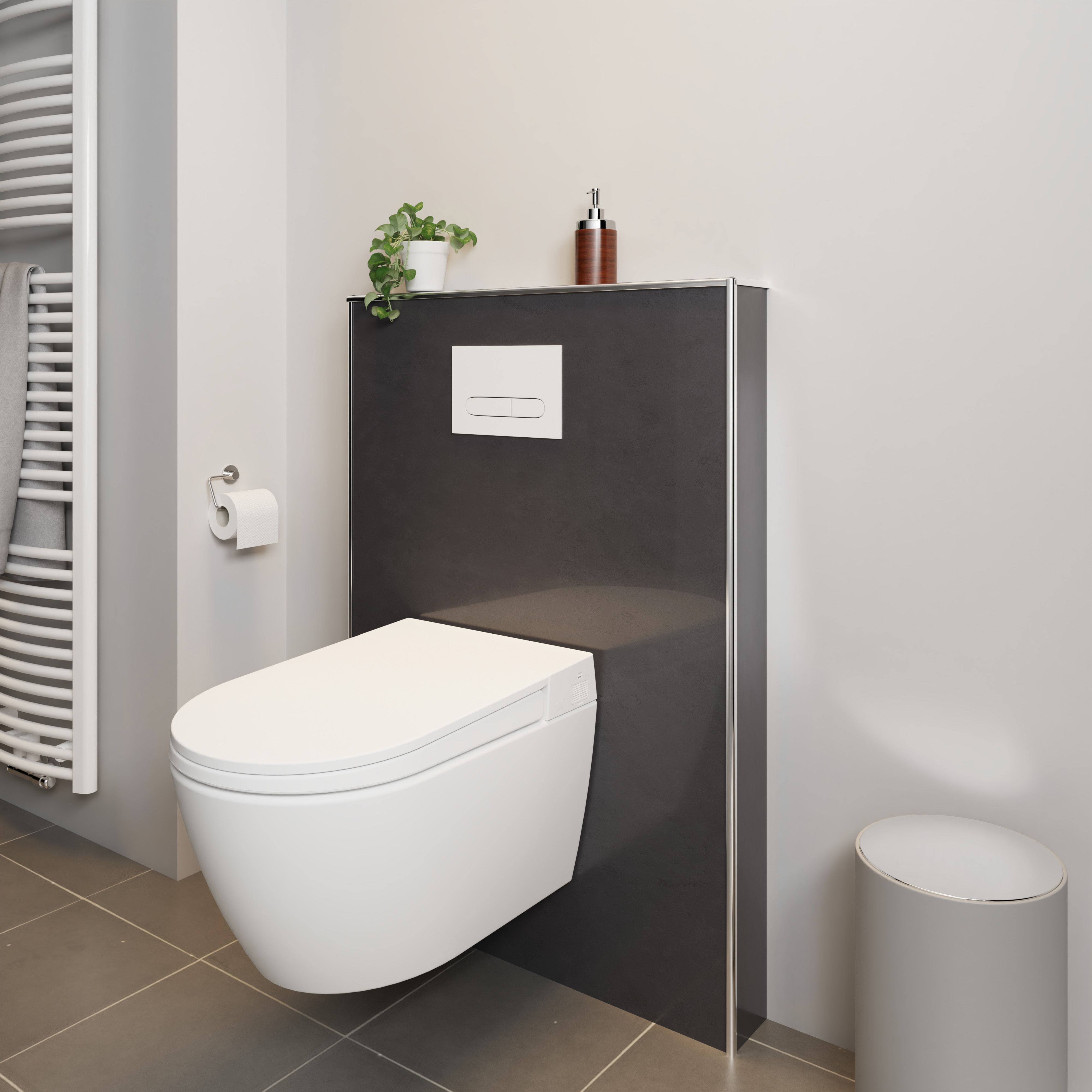 Vorwand WC, Rückwand Stein Anthrazit