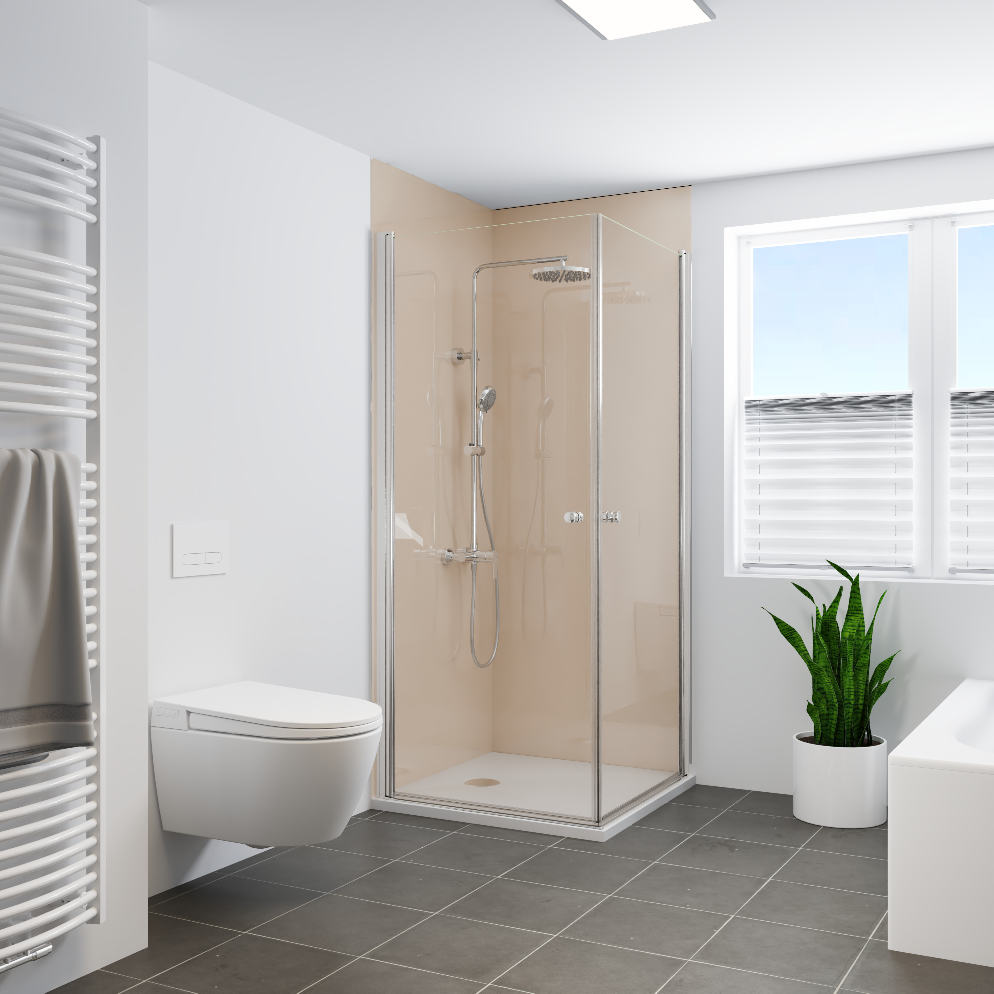 Duschrückwand Hochglanz Beige Eckeinstieg