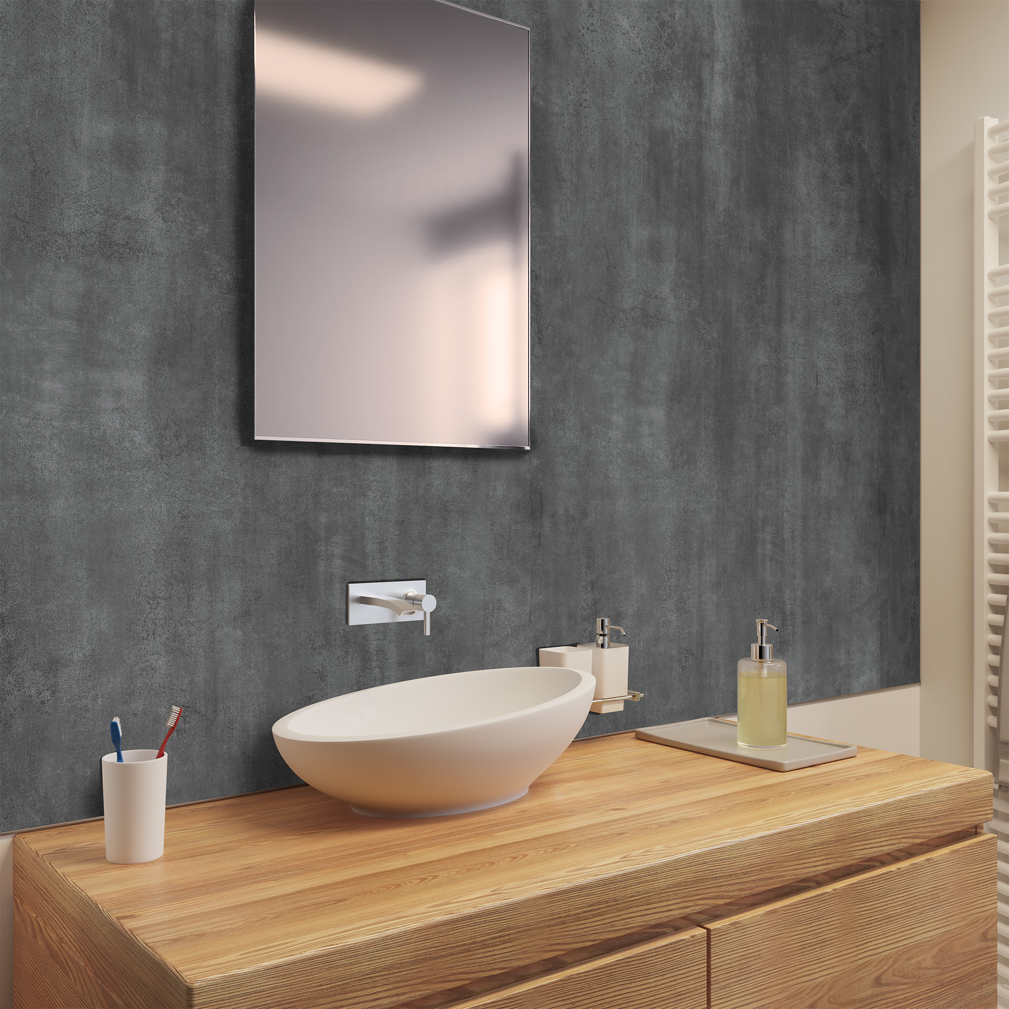 Duschrückwand Steinstruktur Beton Optik Anthrazit Waschtisch