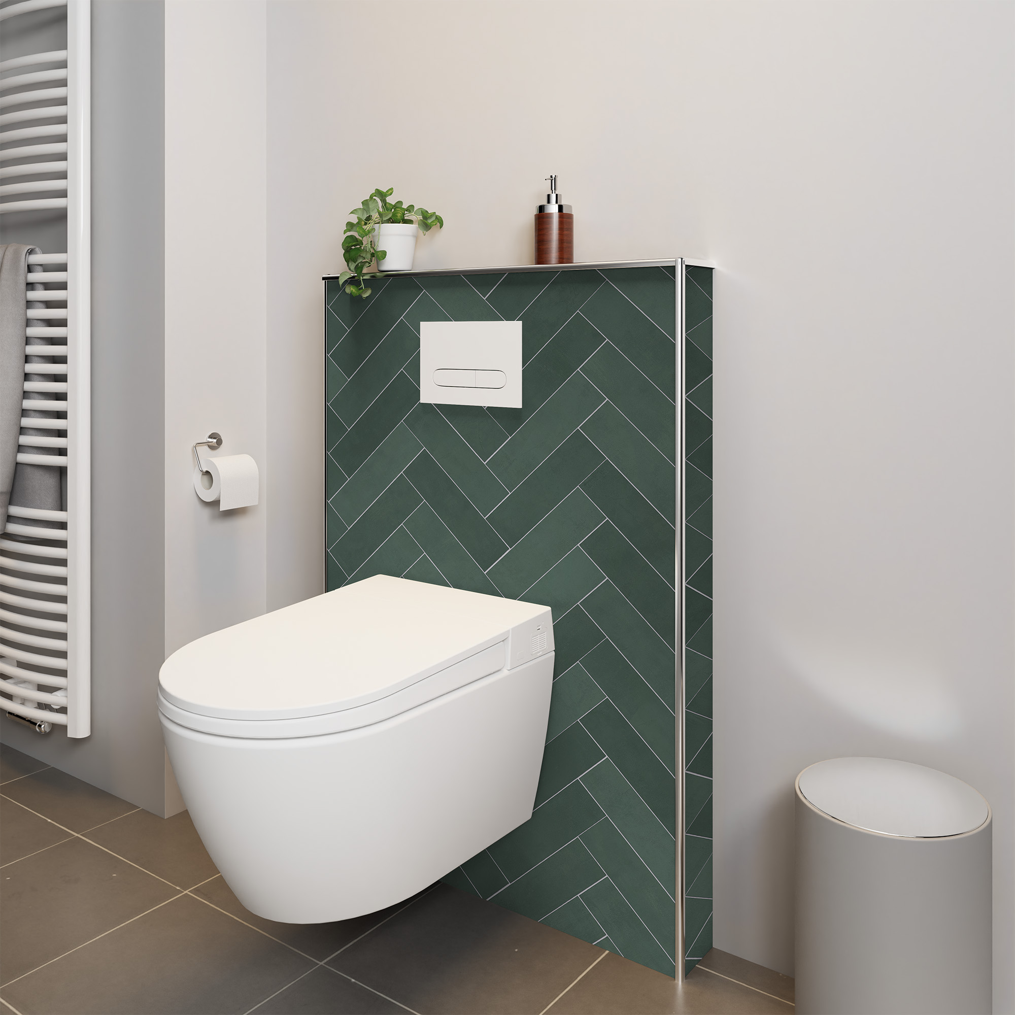 Duschrückwand Seidenmatt Fischgrät Grün Dusch-WC