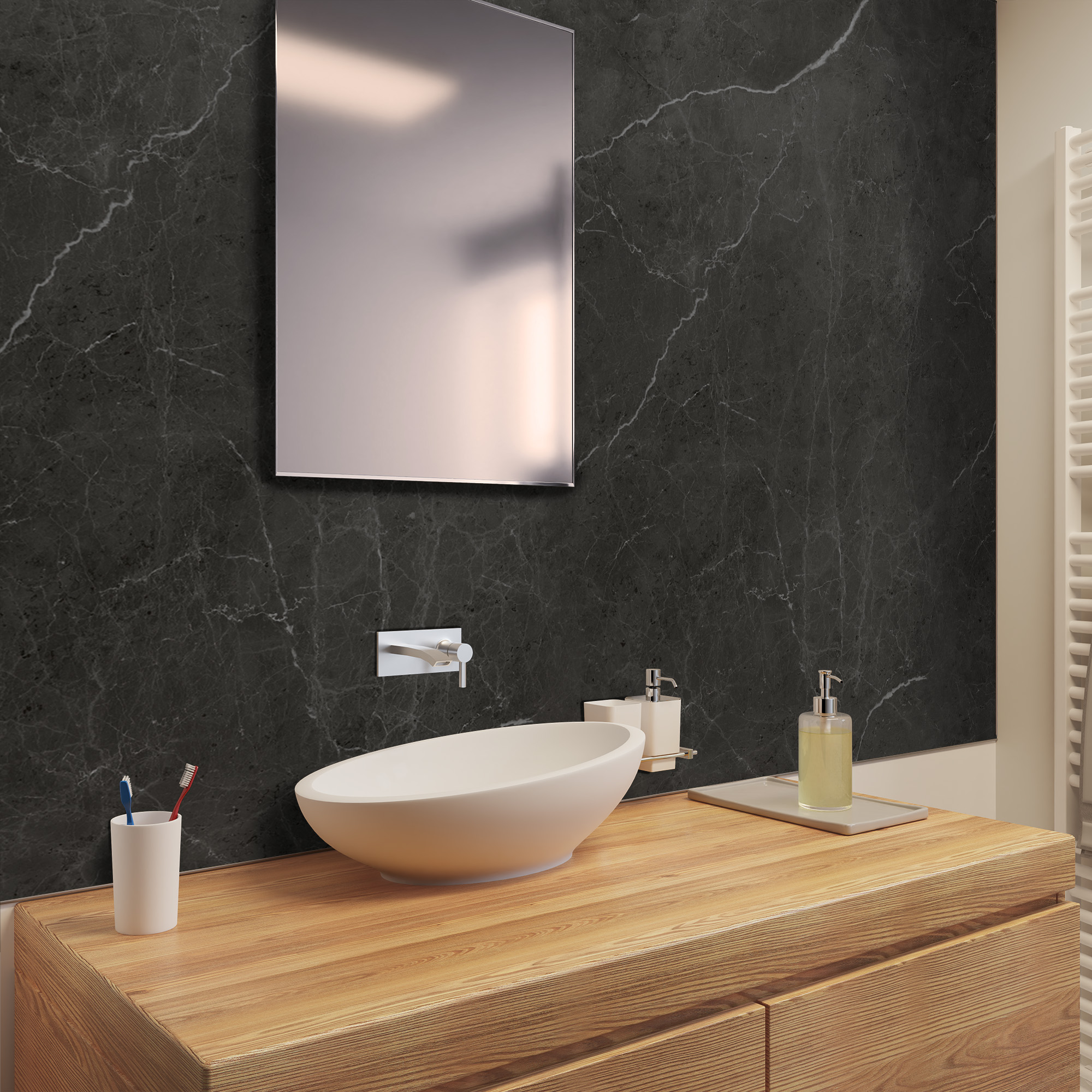 Seidenmatt Marmor Schwarz-Grau, Waschtisch