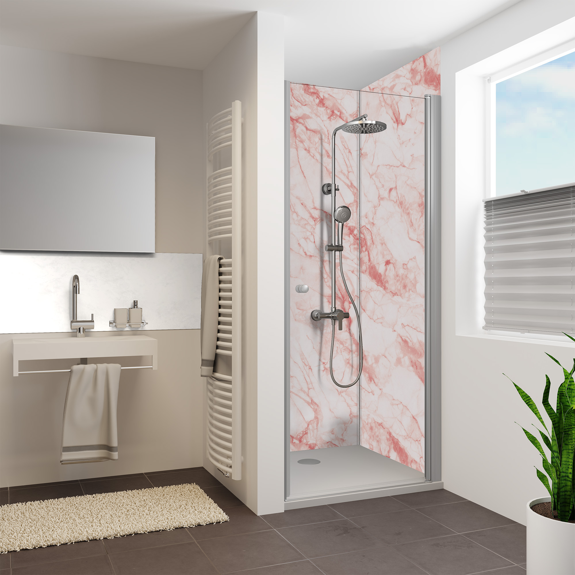 Duschrückwand Seidenmatt Marmor Rosé Nische